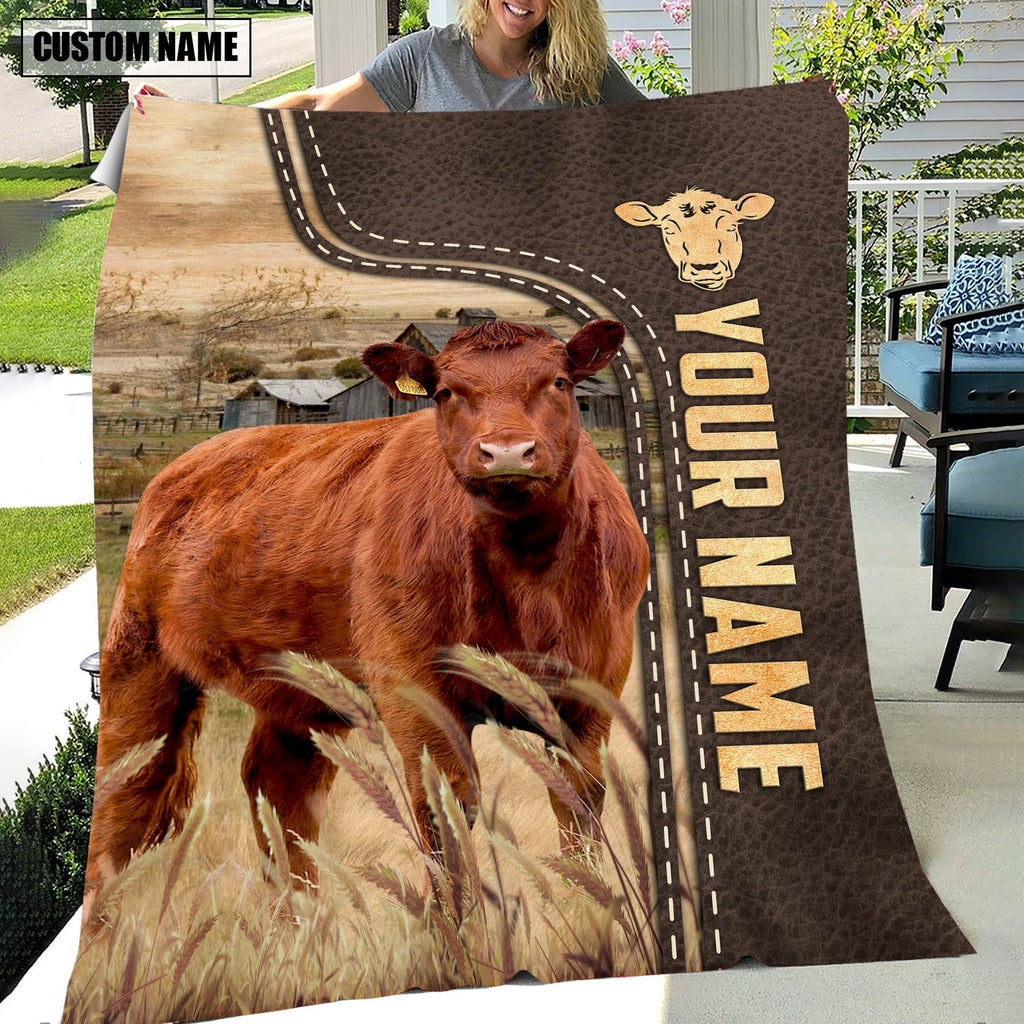 Personalized Name Red Angus Leather Pattern Blanket