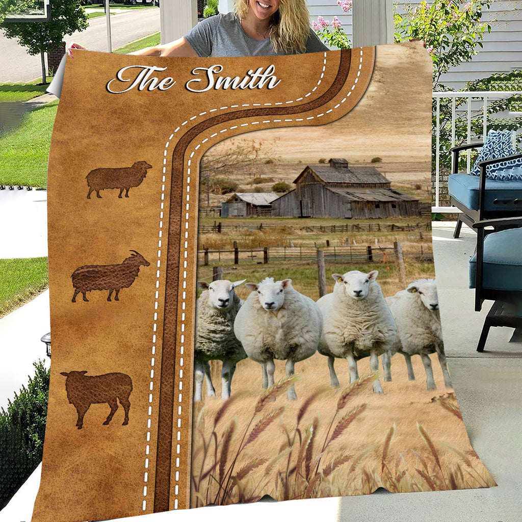 Personalized Sheep Cattle In Field Farmhouse Blanket