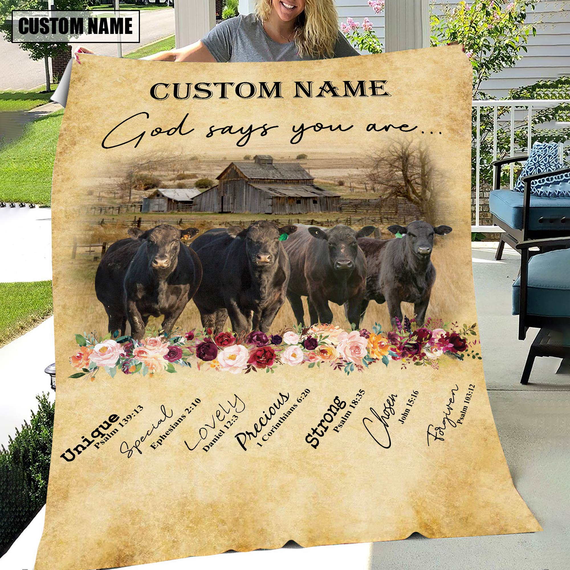 God Says You Are - Personalized Name Black Angus Blanket