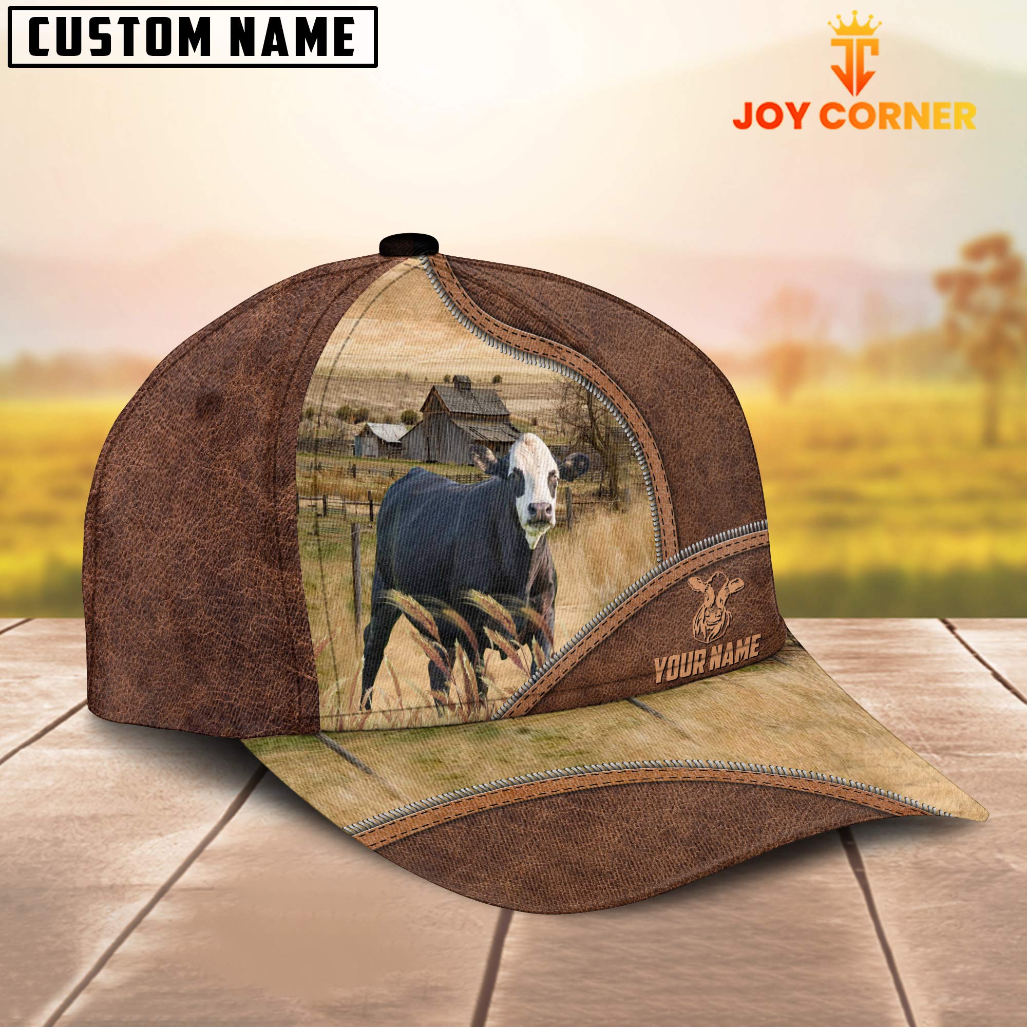 Black Baldy Zipper Leather Pattern Customized Name Cap