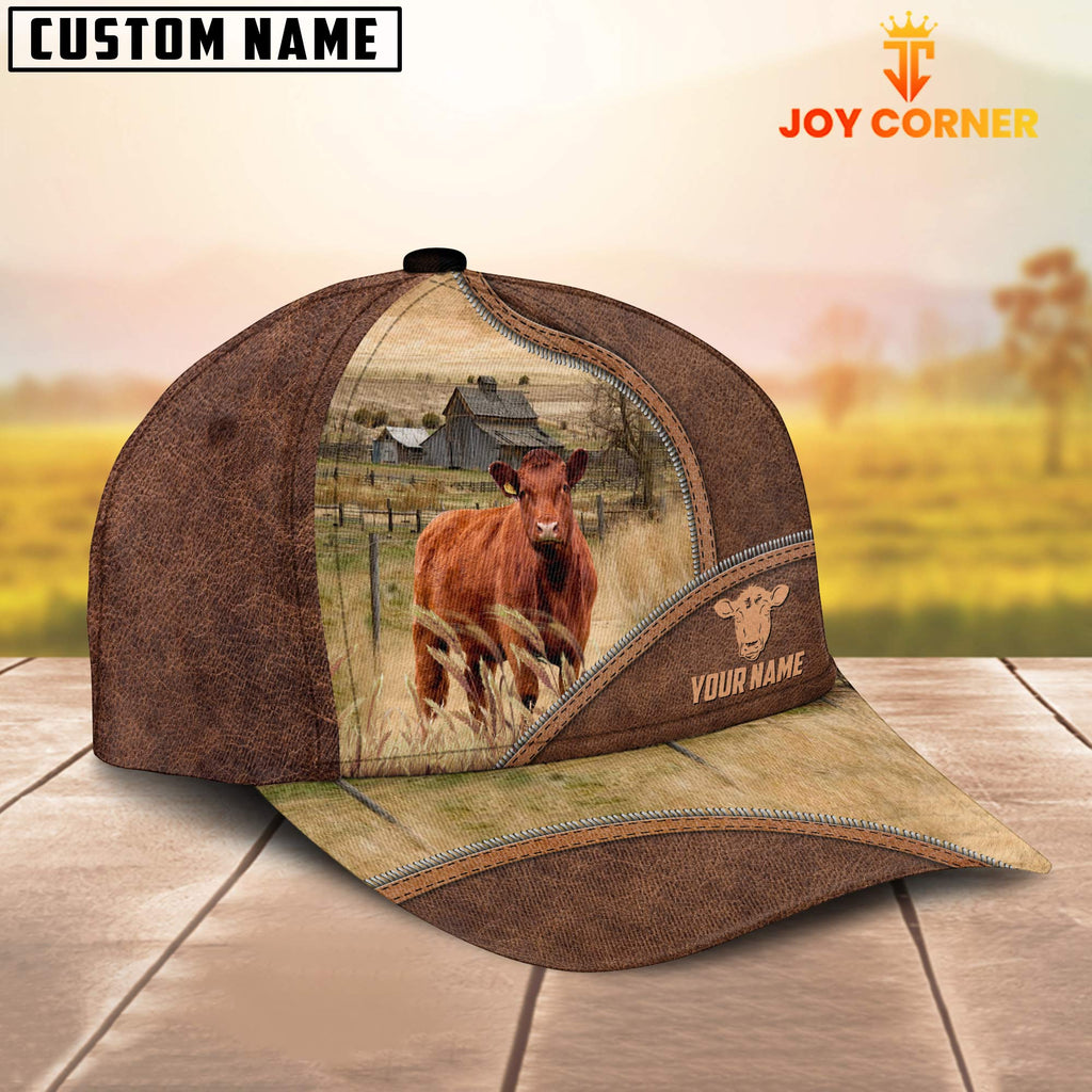 Red Angus Zipper Leather Pattern Customized Name Cap