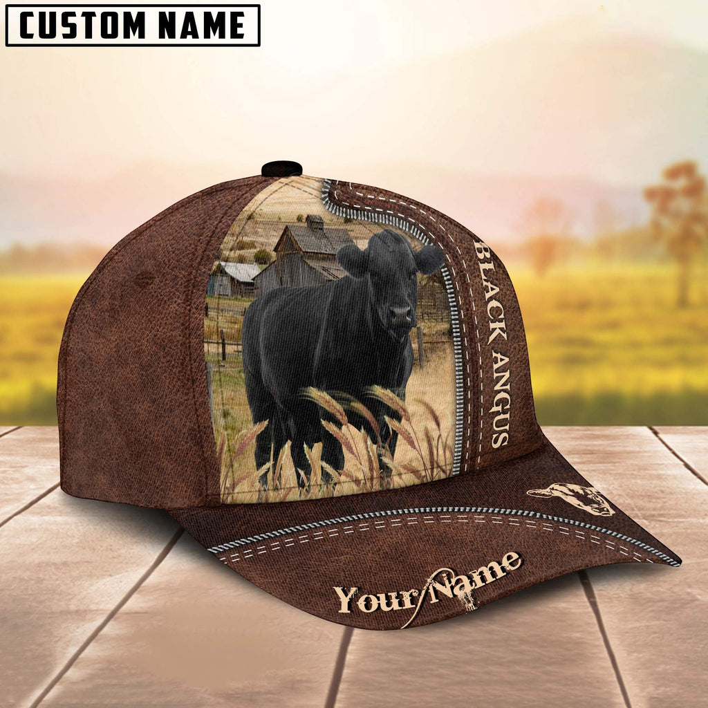 Black Angus Customized Name Leather Pattern Cap