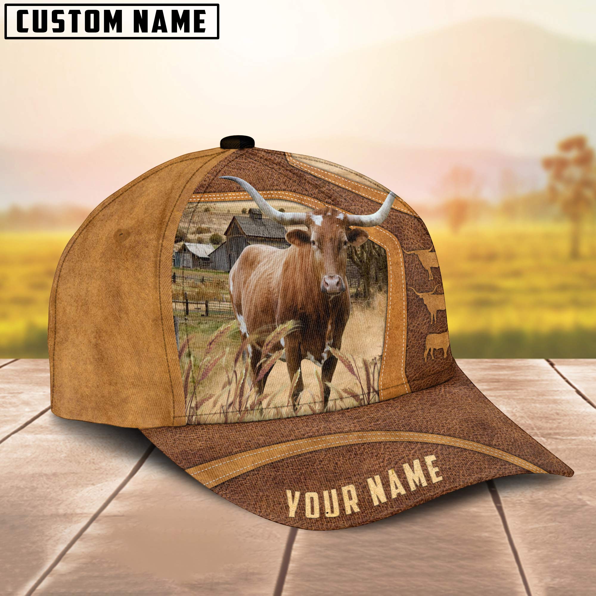 Texas Longhorn On The Farm Custom Name Cap