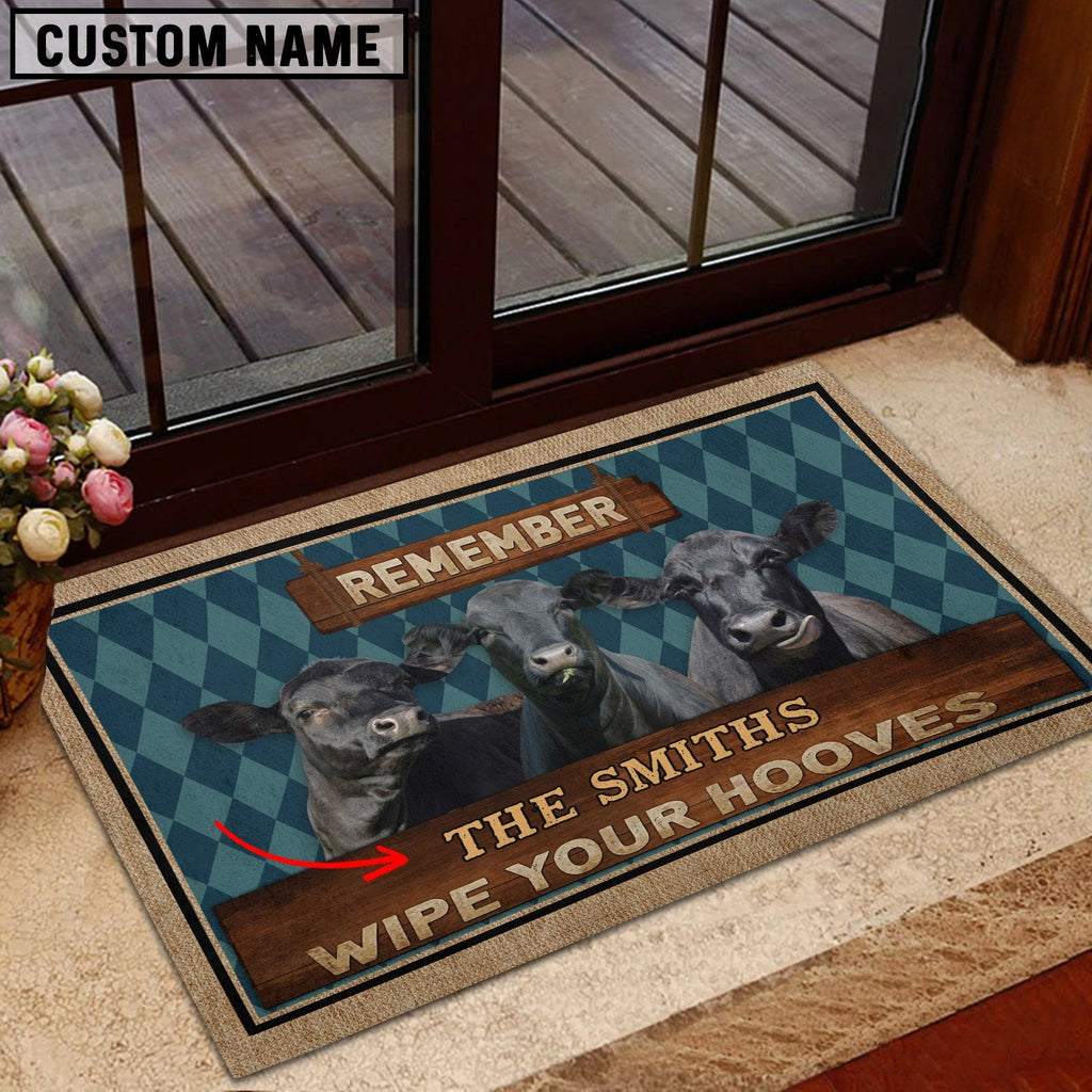 Black Angus Wipe Your Hooves Custom Name Doormat