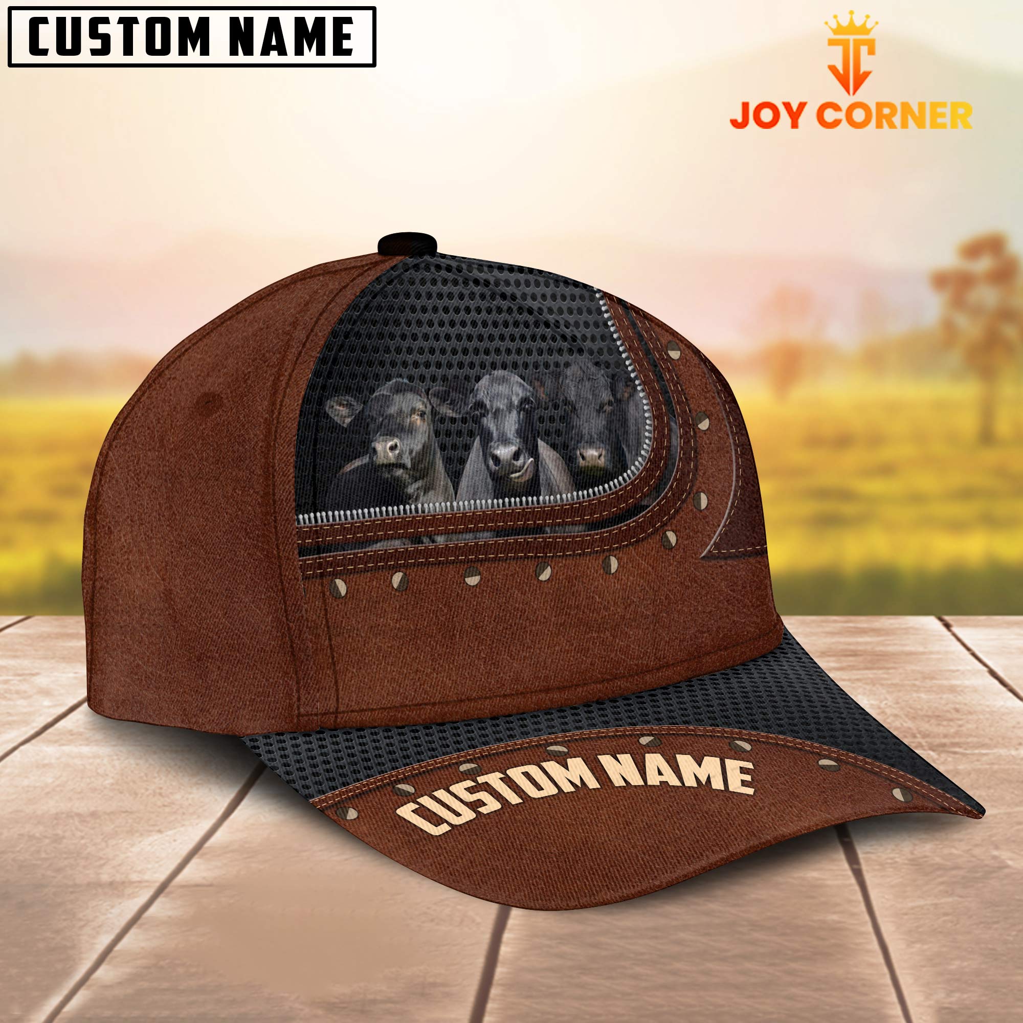 Black Angus Happiness Zipper Pattern Customized Name Cap