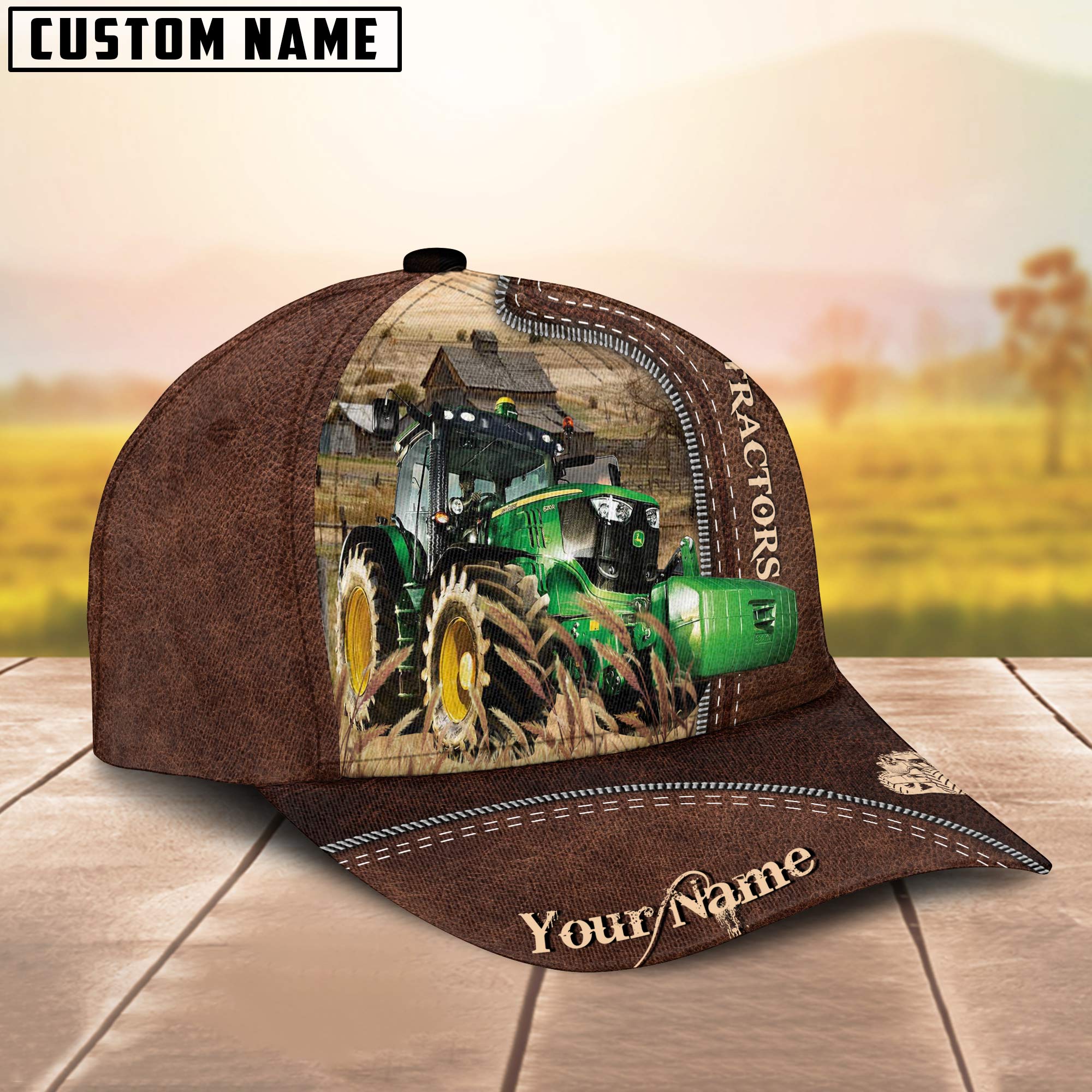 Farm Tractors Customized Name Leather Pattern Cap