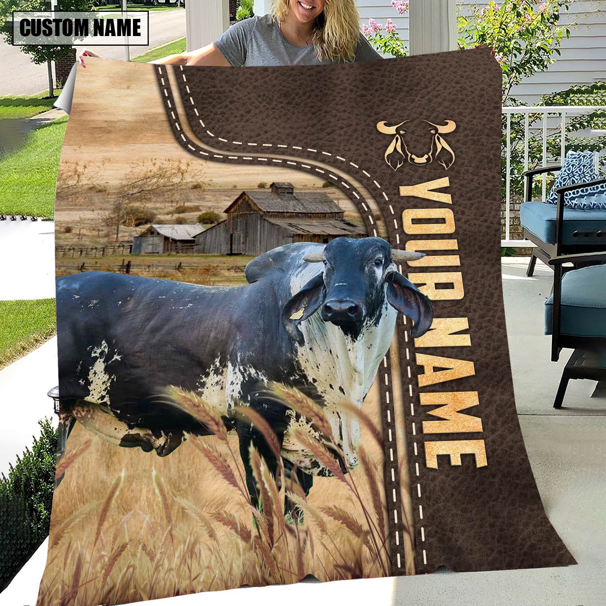 Personalized Name Sardo Negro Leather Pattern Blanket