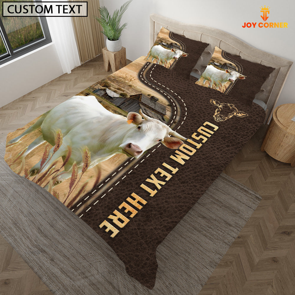Charolais Custom Text Leather Pattern Bedding Set