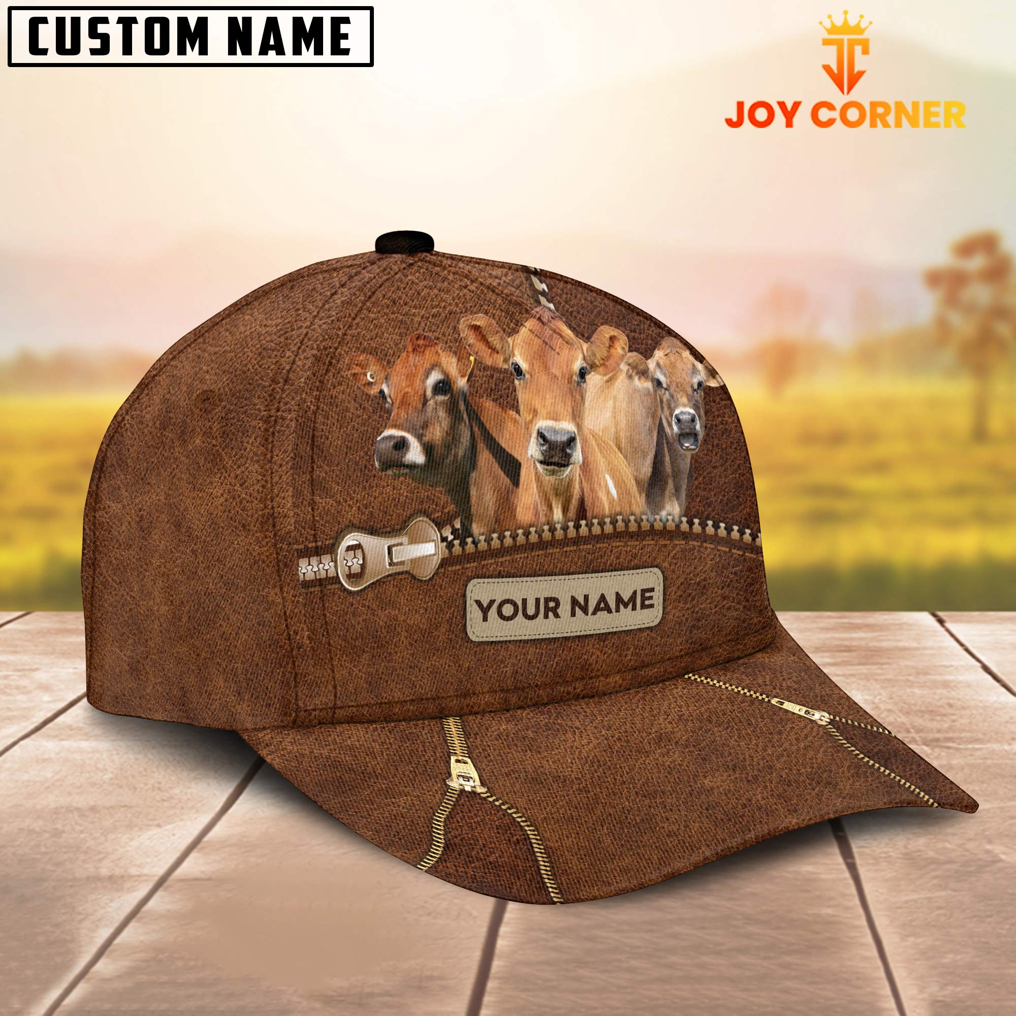 Jersey Cattle Zipper Pattern Customized Name Cap