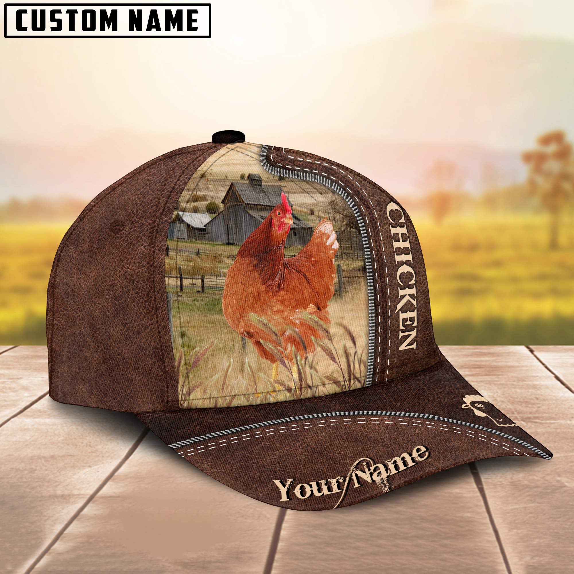 Chicken Customized Name Leather Pattern Cap