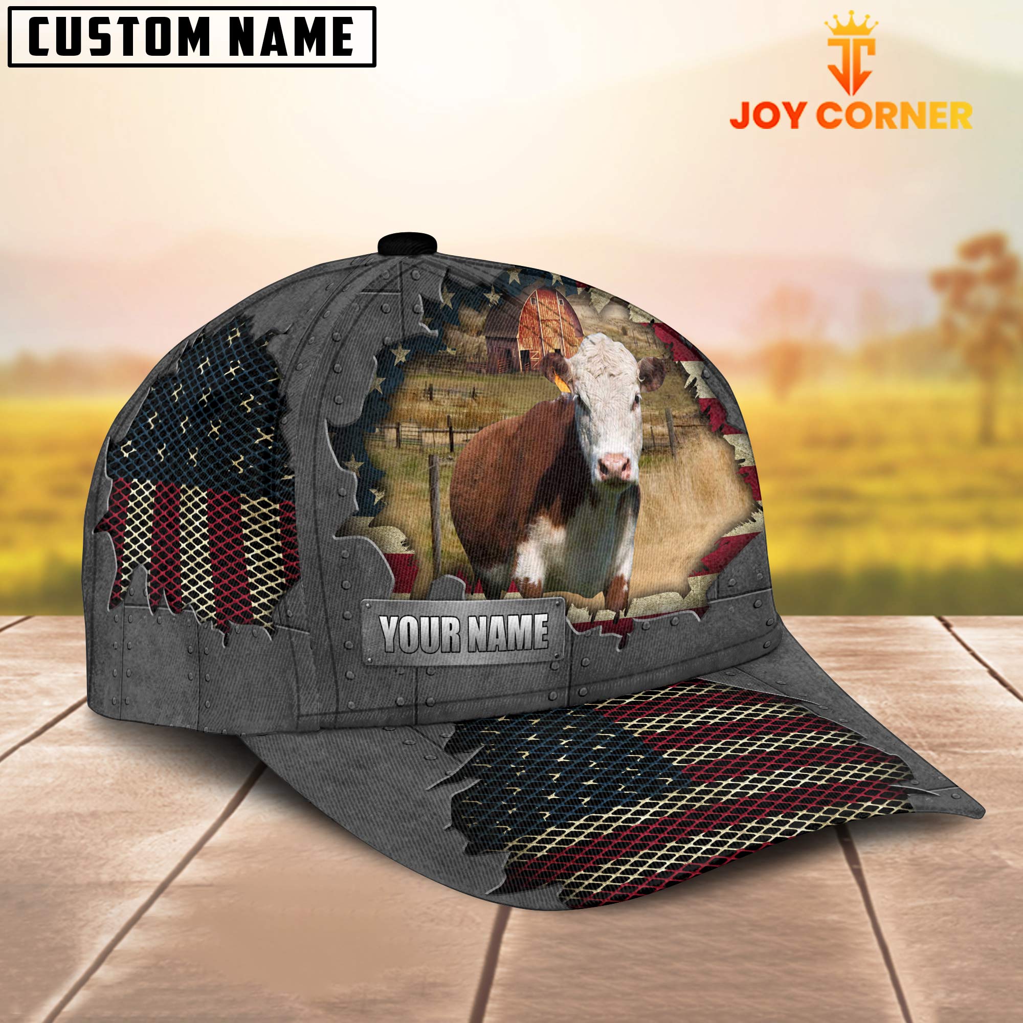 Hereford Customized Name US Flag Net Cap