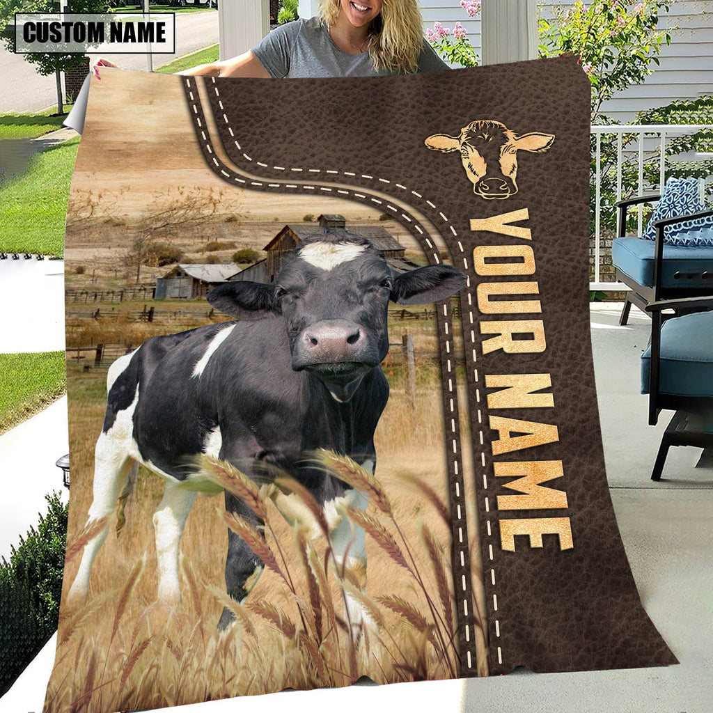 Personalized Name Holstein Leather Pattern Blanket