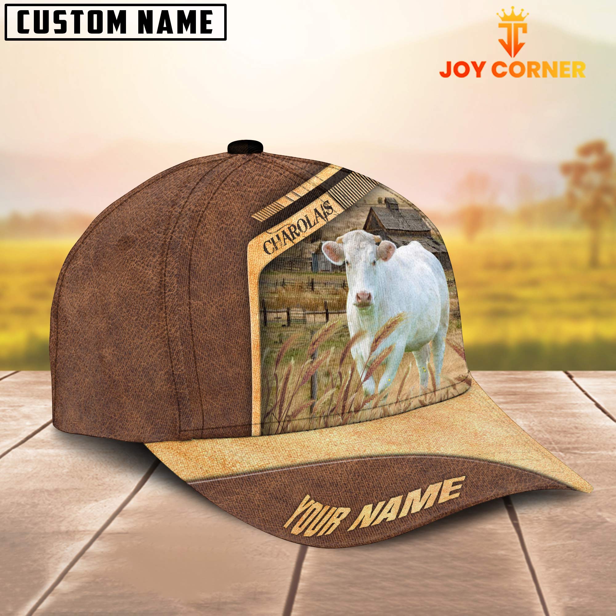 Charolais Cattle Customized Name Brown Farm Cap