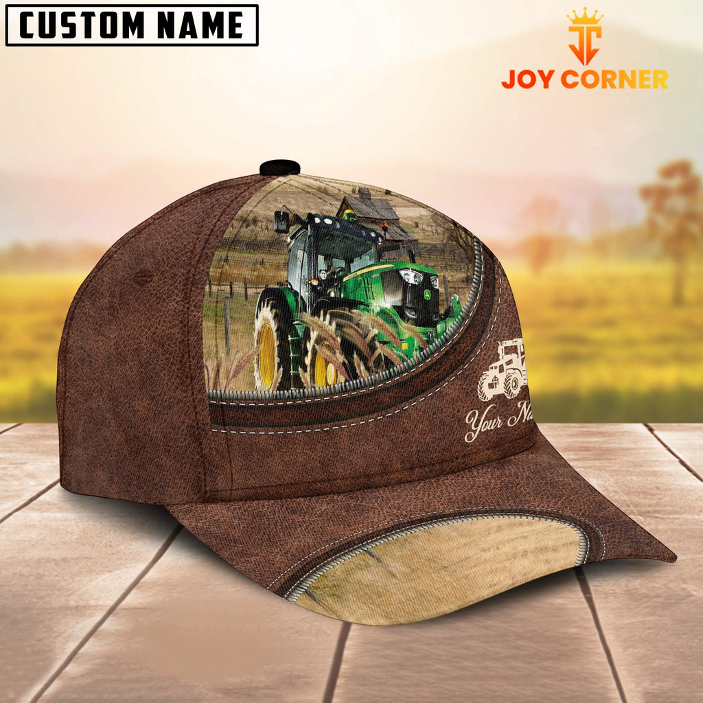 Tractor On The Farm Customized Name Leather Pattern Cap