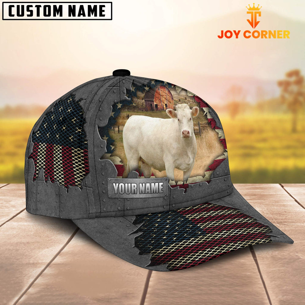 Charolais Customized Name US Flag Net Cap