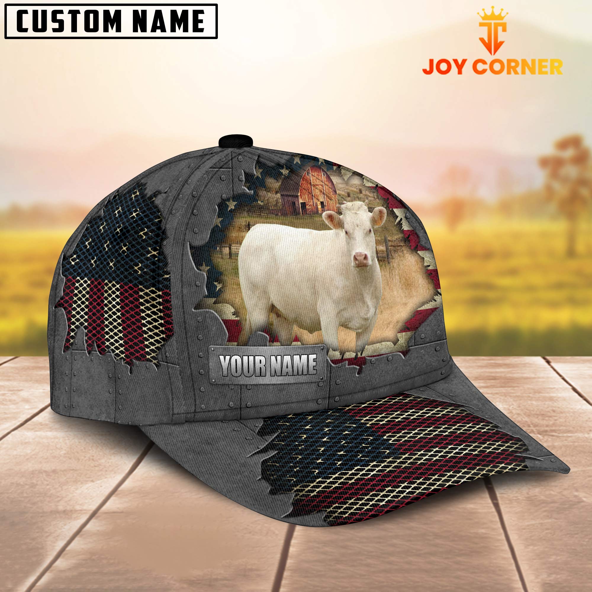 Charolais Customized Name US Flag Net Cap