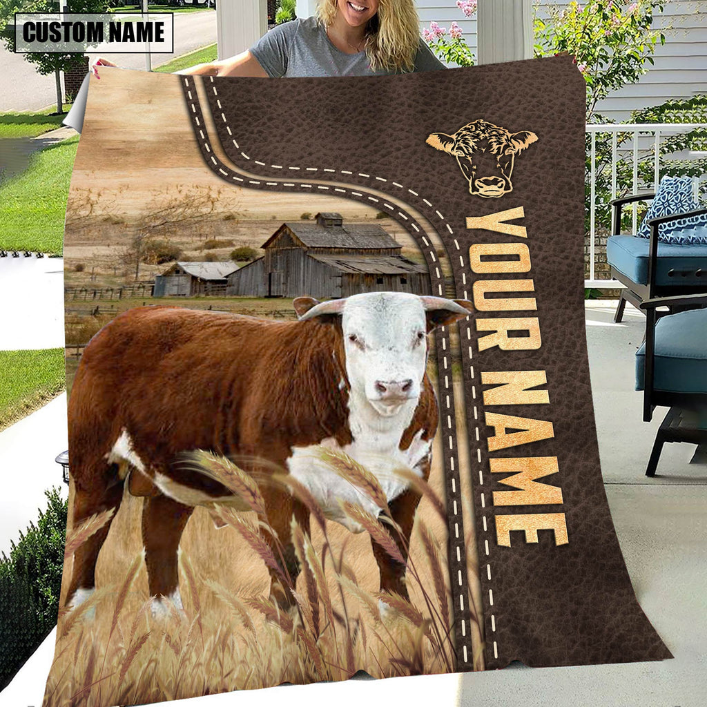 Personalized Name Horn Hereford Leather Pattern Blanket