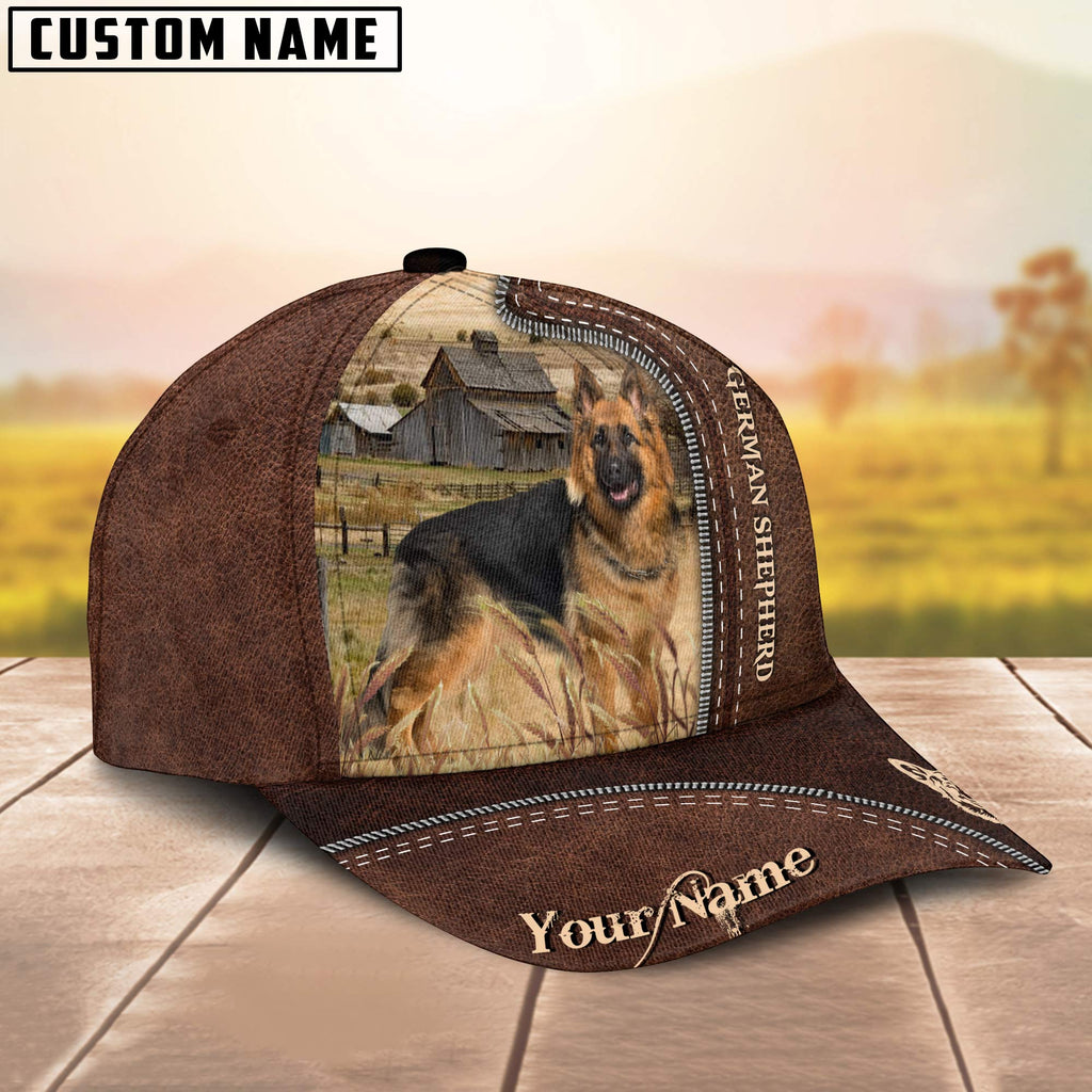German Shepherd Customized Name Leather Pattern Cap