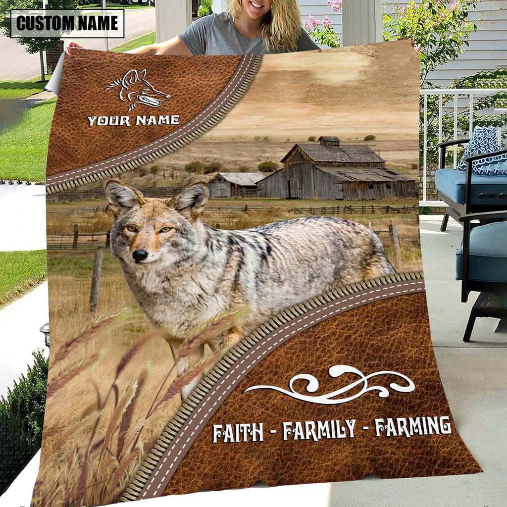 Personalized Name Coyotes Faith Family Farming Blanket