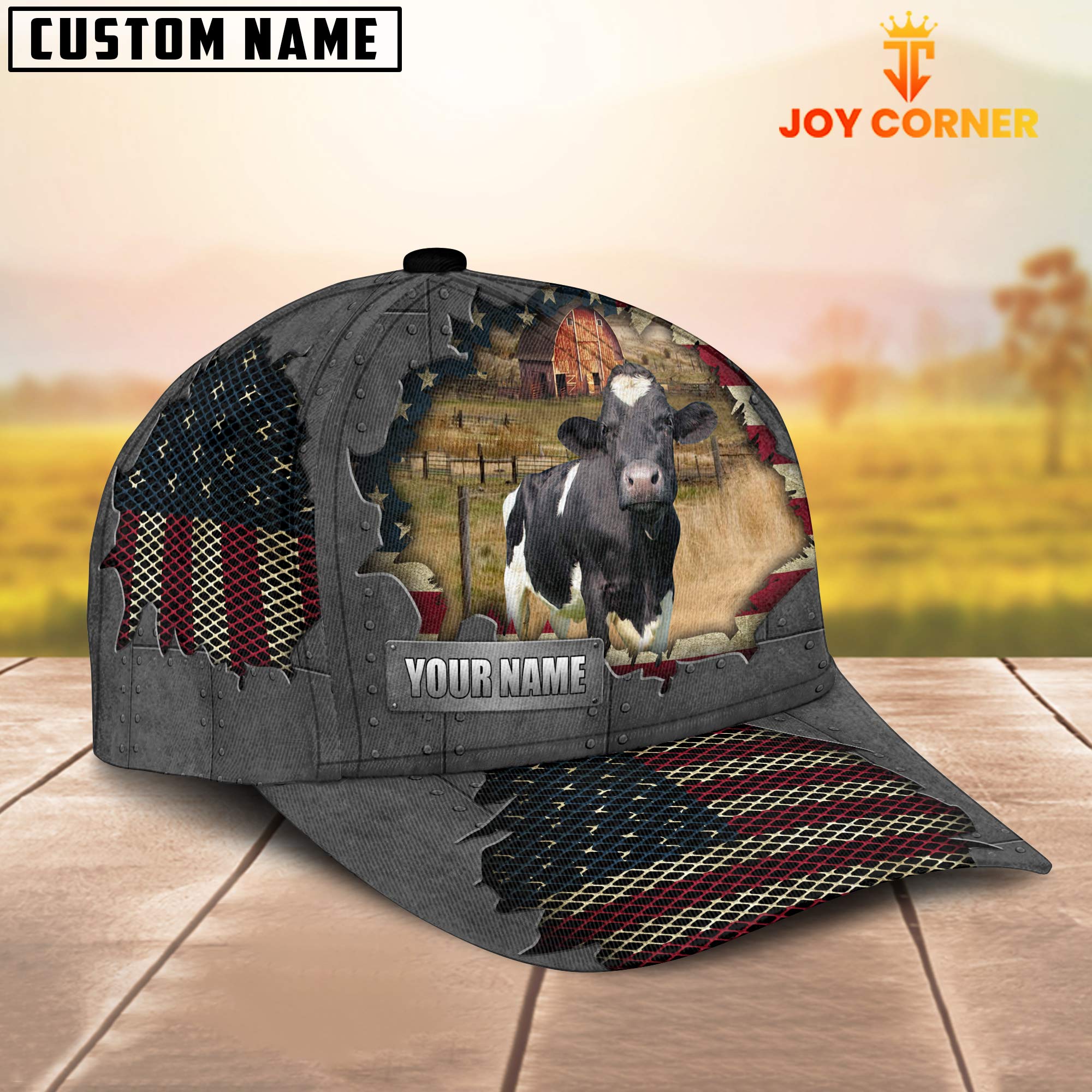 Holstein Customized Name US Flag Net Cap