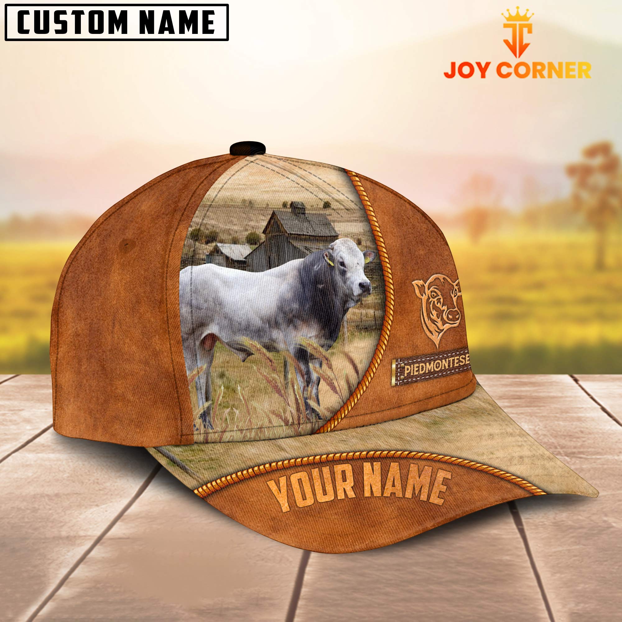 Custom Name Piedmontese Leather Pattern Cap
