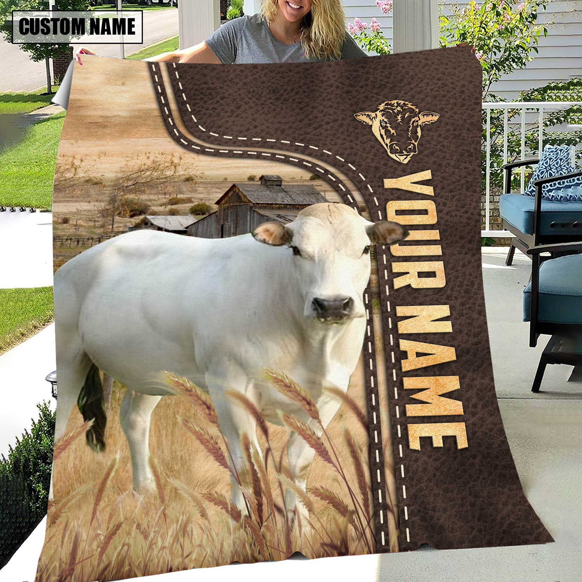 Personalized Name Piedmontese Leather Pattern Blanket
