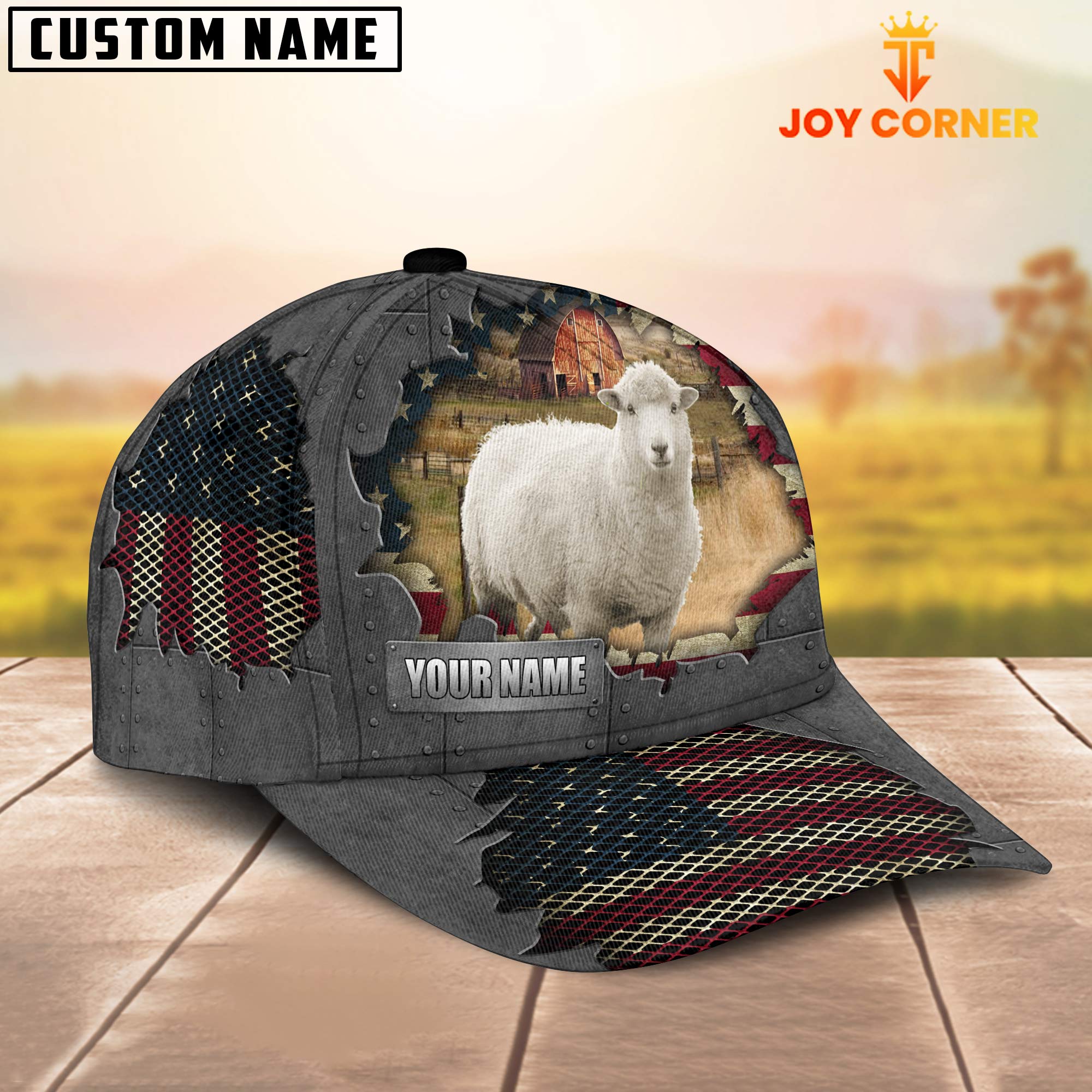 Goat Customized Name US Flag Net Cap