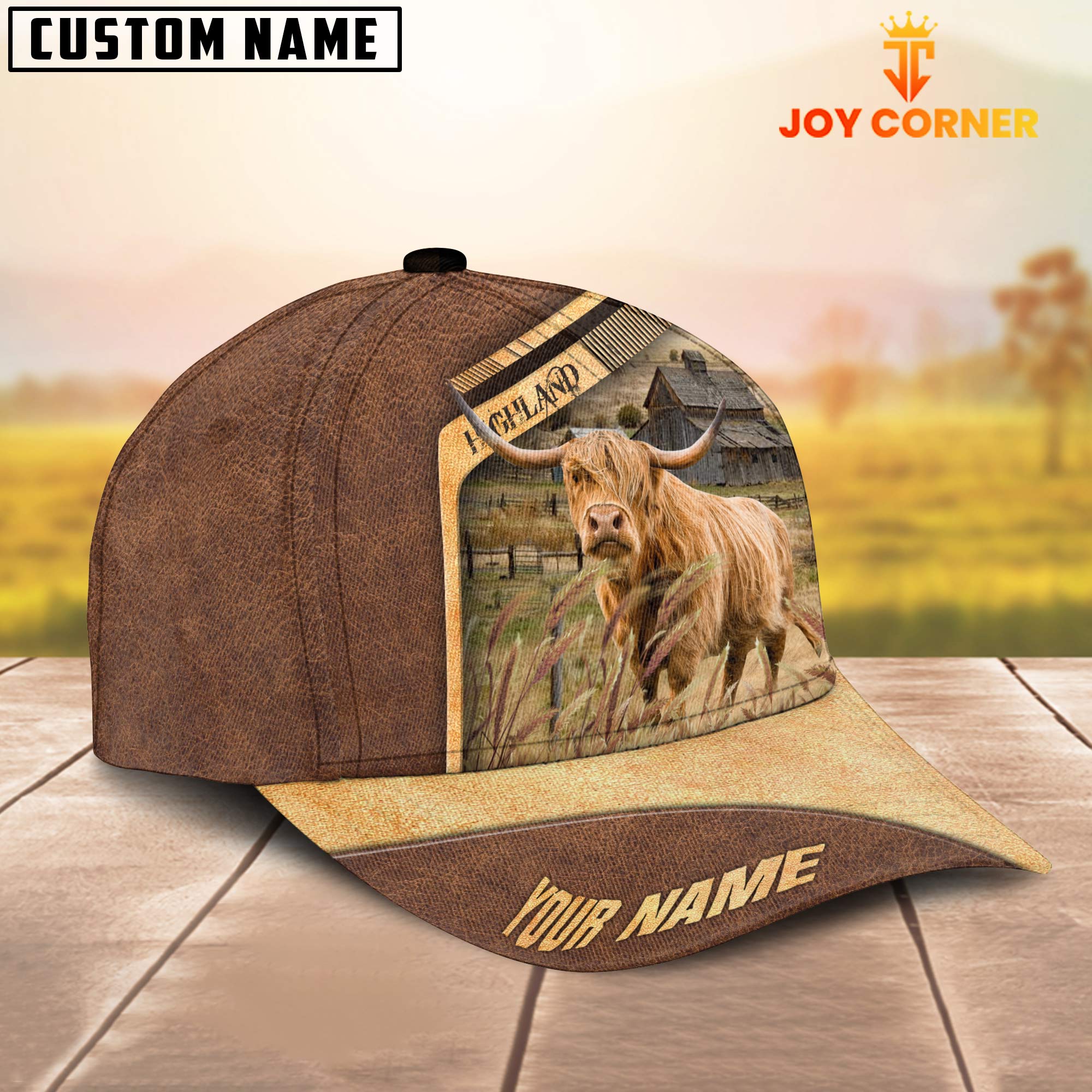 Highland Cattle Customized Name Brown Farm Cap
