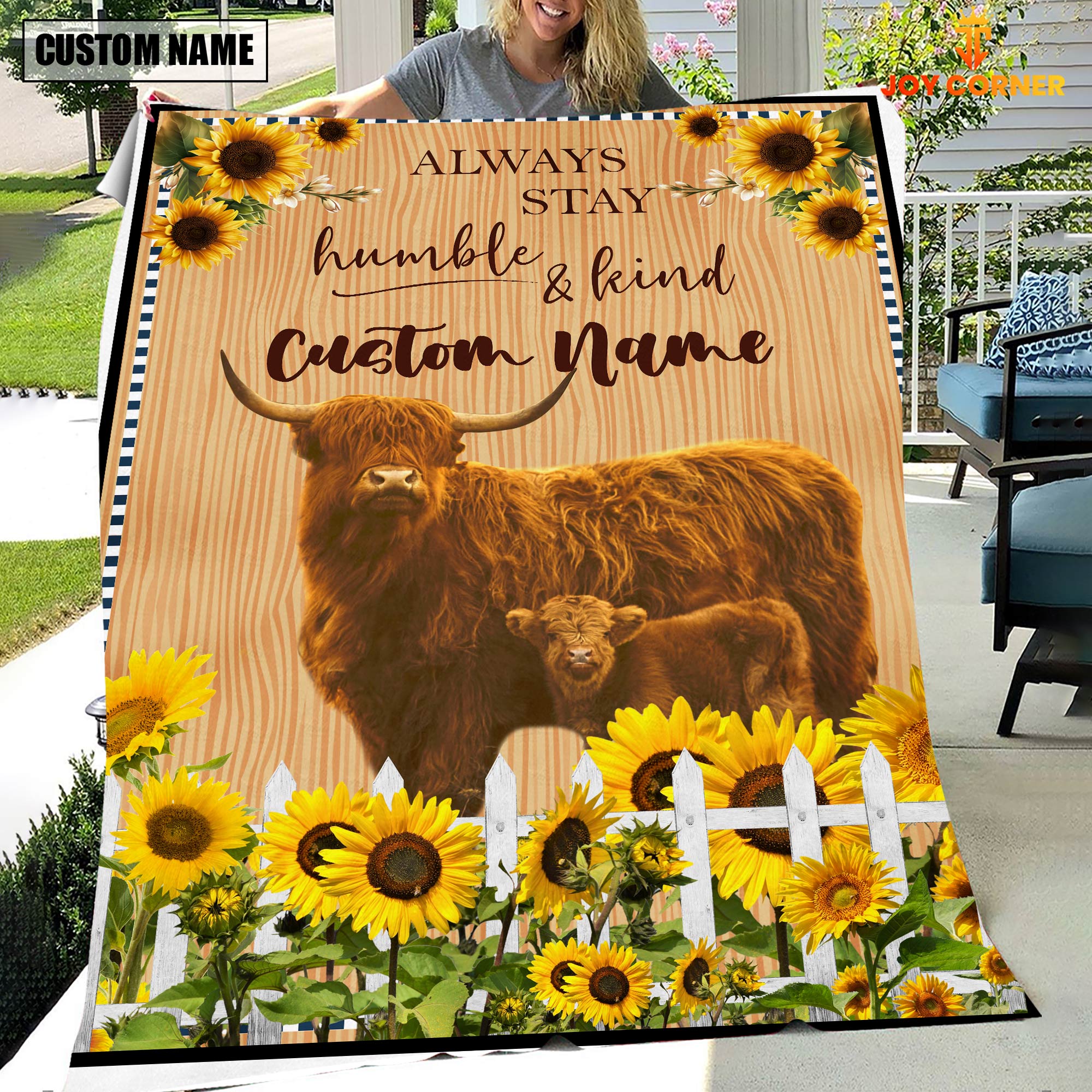 Highland Custom Name - Always Stay Humble and Kind Blanket