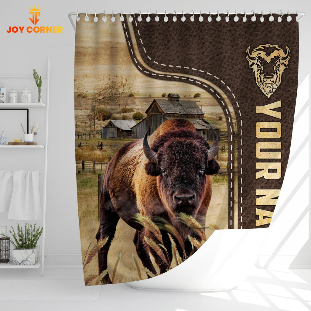 Bison Leather Pattern Custom Name Shower Curtain