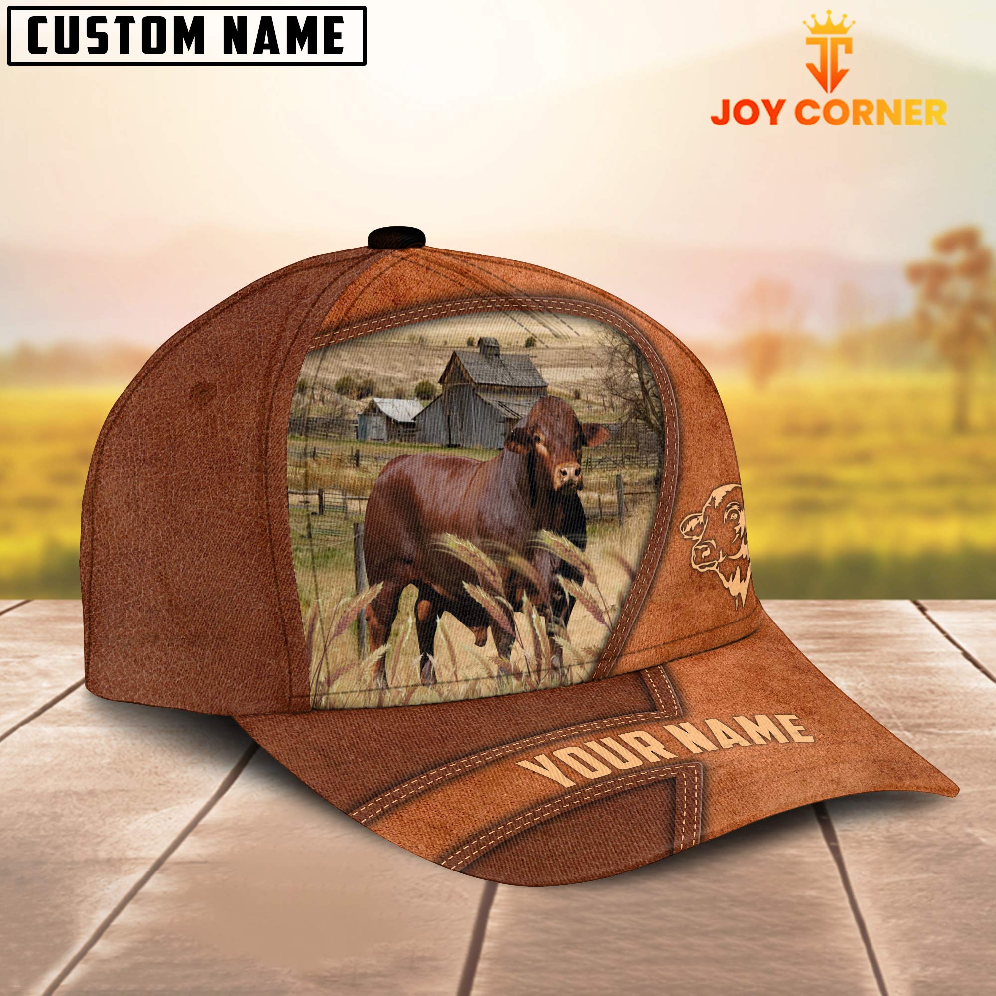Beefmaster Customized Name Brown Leather Pattern Cap