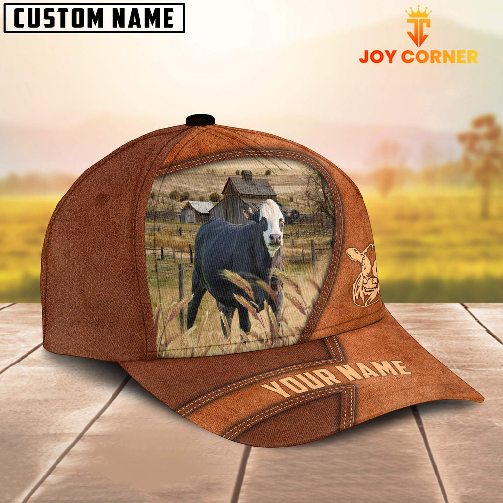 Black Baldy Customized Name Brown Leather Pattern Cap