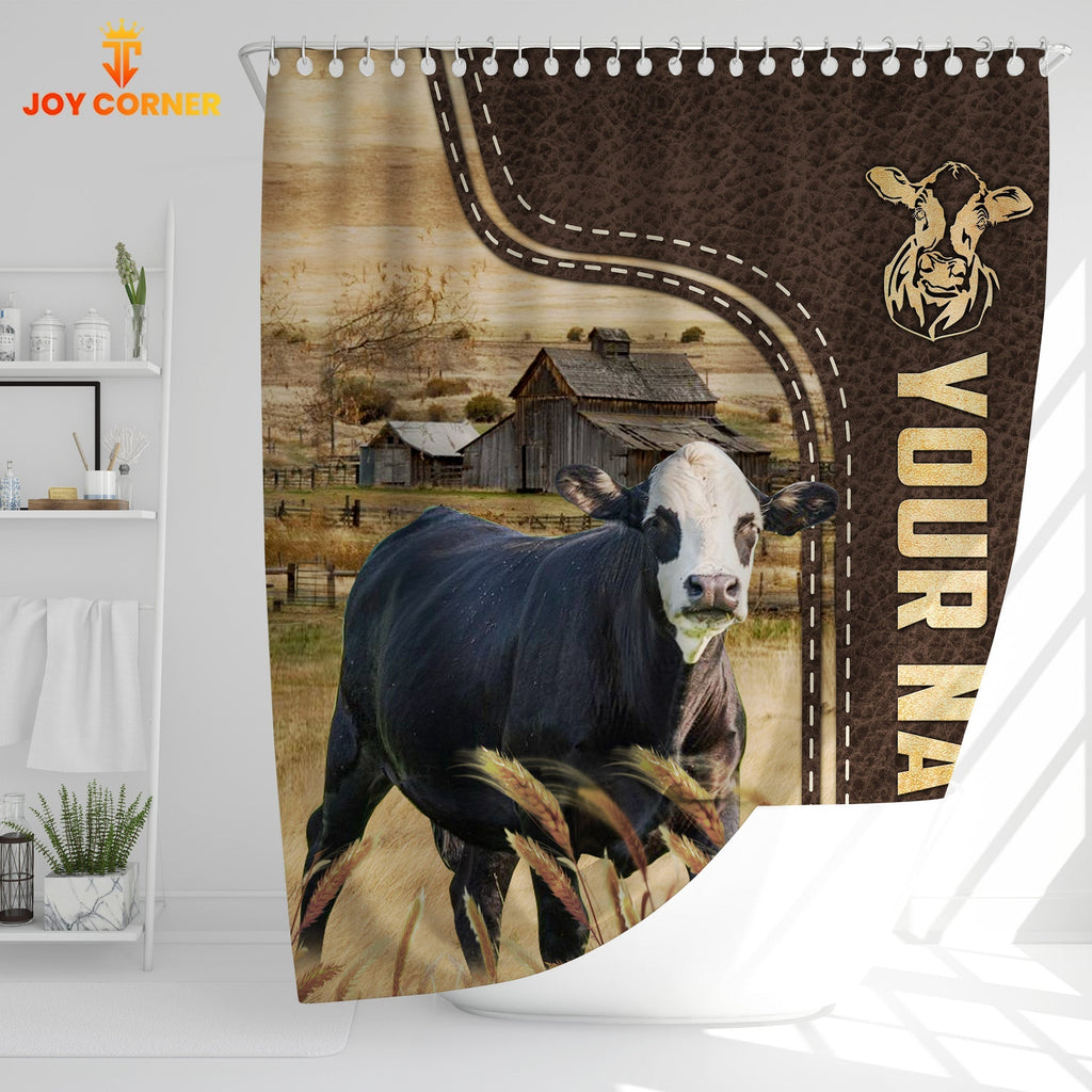Black Baldy Leather Pattern Custom Name Shower Curtain
