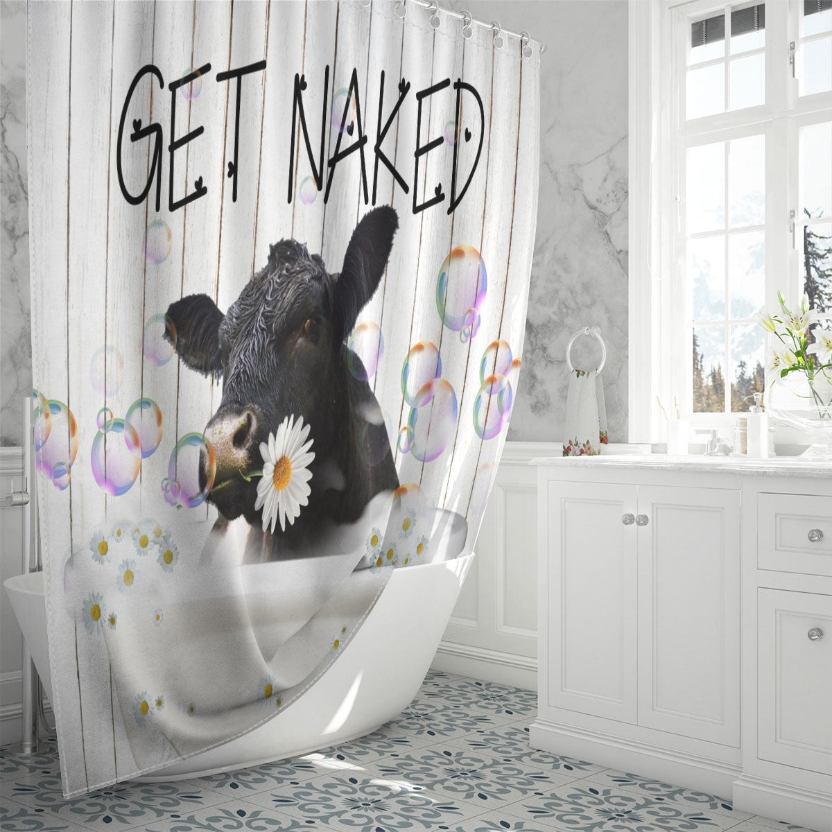Belted Galloway Get Naked Daisy Shower Curtain