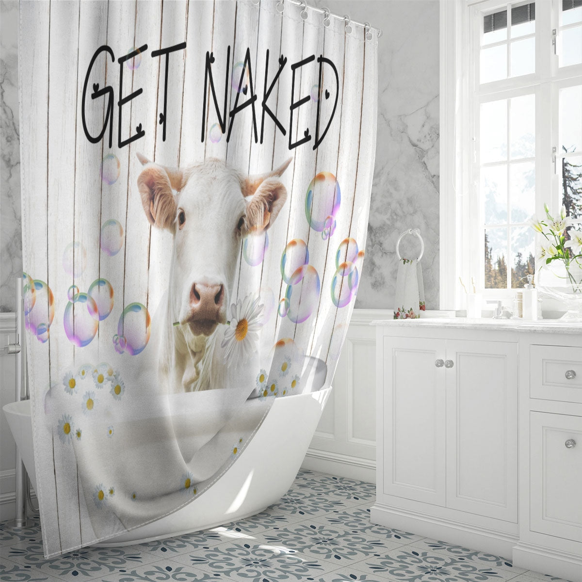 Charolais Get Naked Daisy Shower Curtain