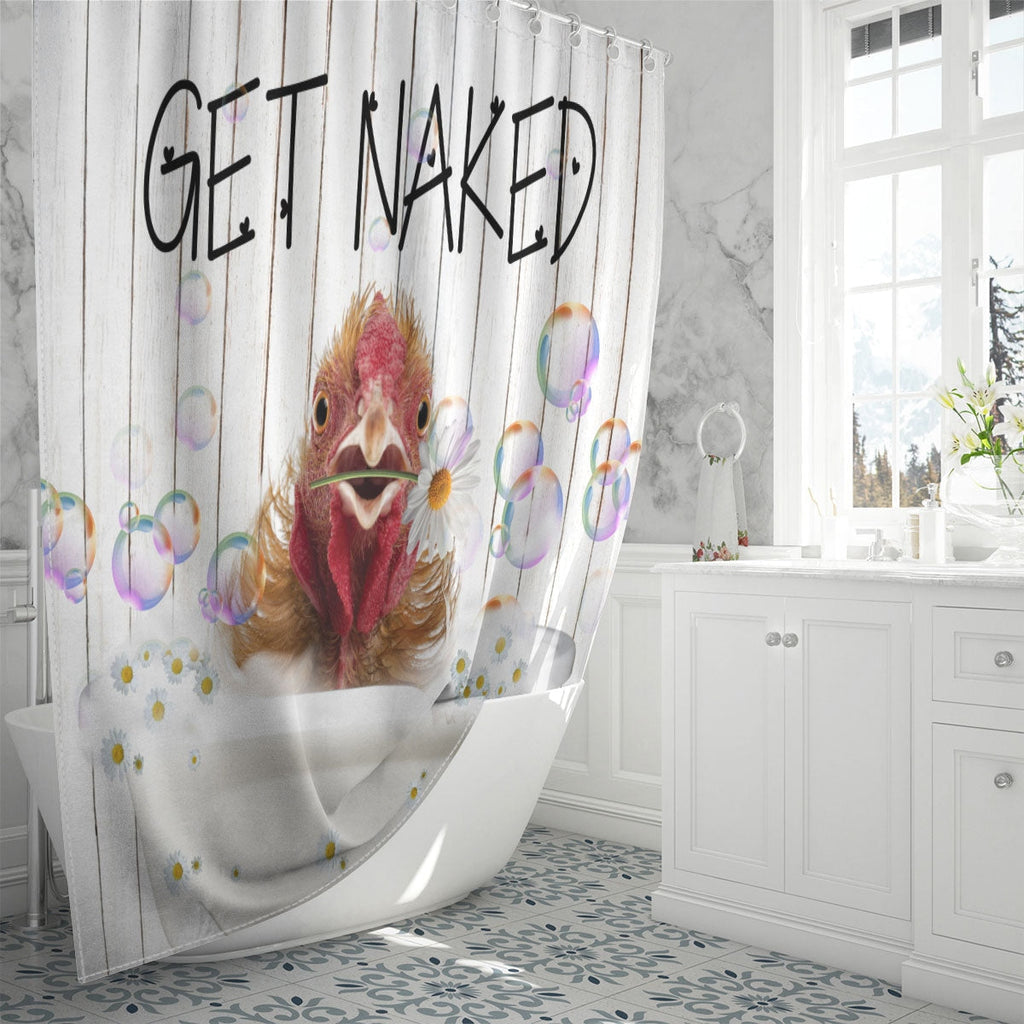 Chicken Get Naked Daisy Shower Curtain