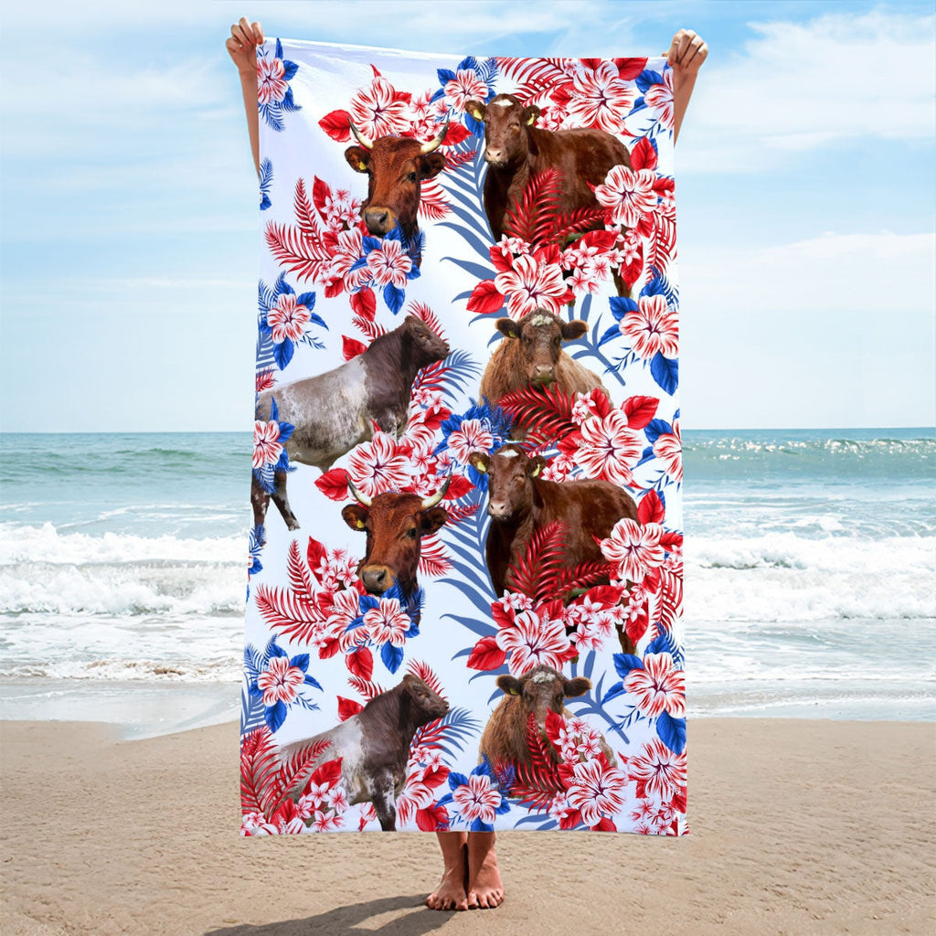 Shorthorn Cattle Hawaiian Inspiration Beach Towel