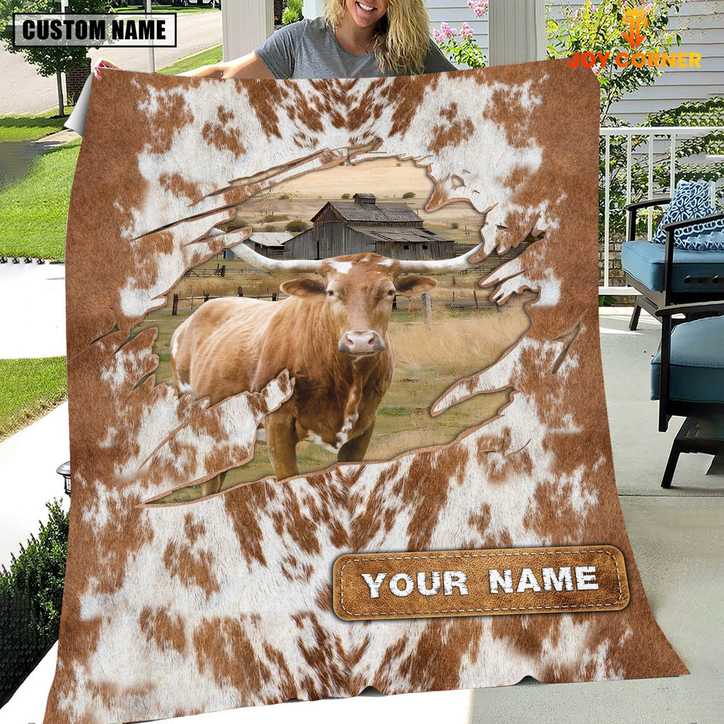 Custom Name Texas Longhorn Cow Hair Pattern Blanket