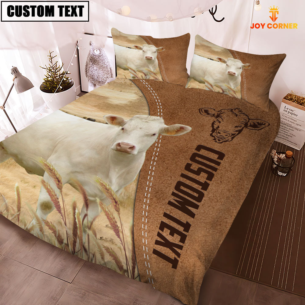 Custom Name Charolais Cattle Brown Bedding Set