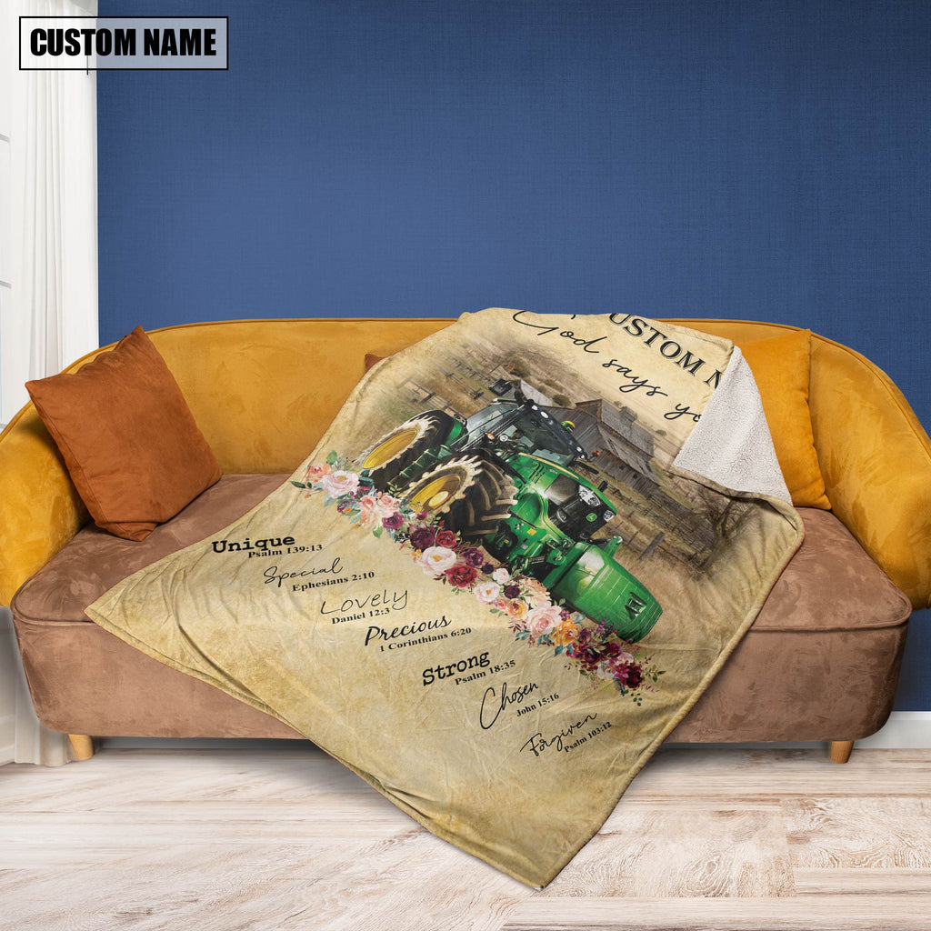 God Says You Are - Personalized Name Tractor Blanket
