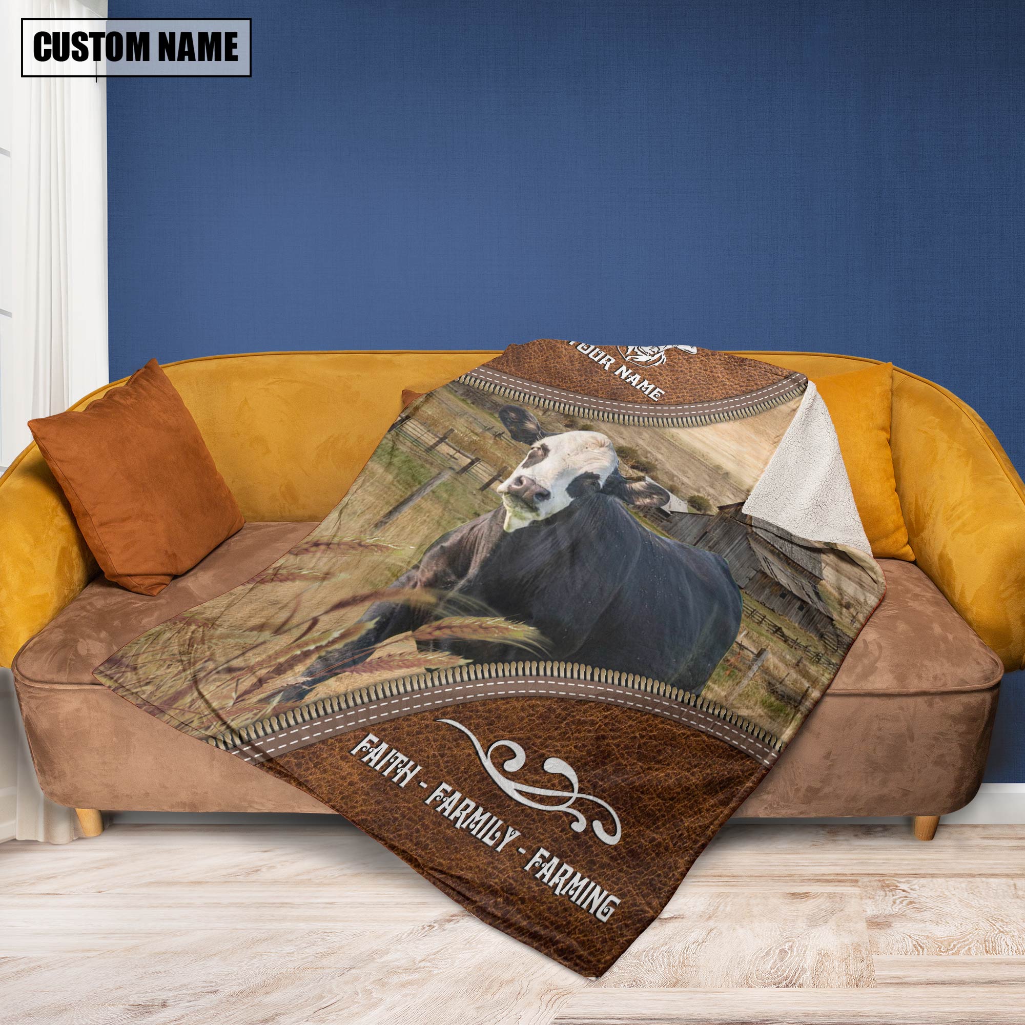 Personalized Name Black Baldy Faith Family Farming Blanket