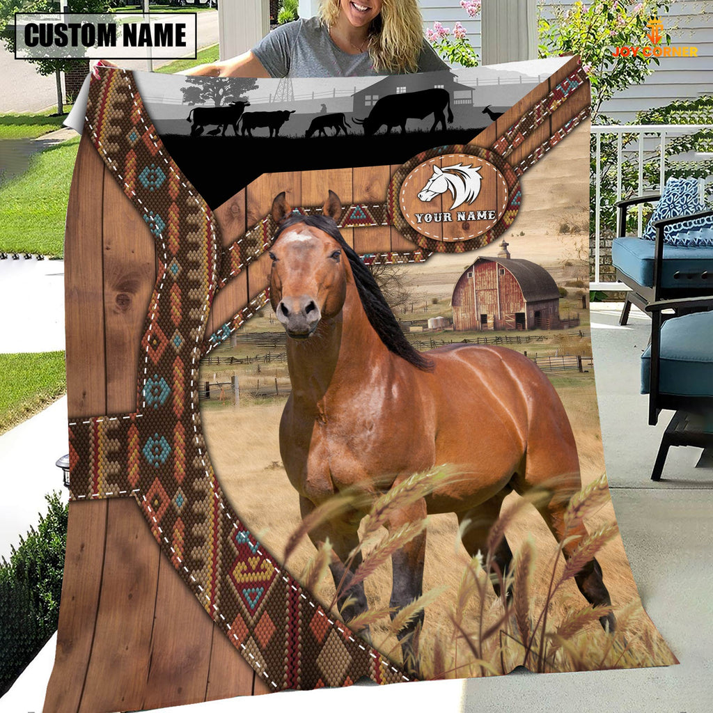 Horse Custom Name Brocade Pattern Blanket
