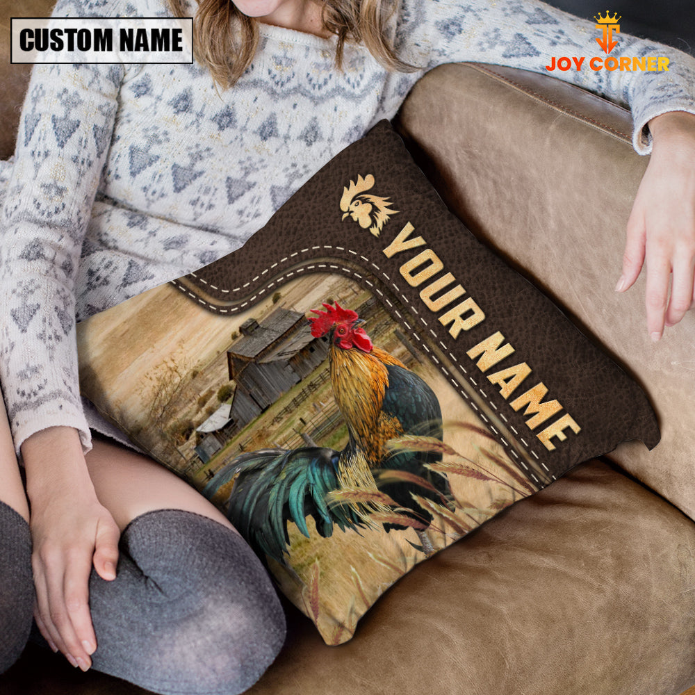 Chicken Custom Name Leather Pattern Pillow Case