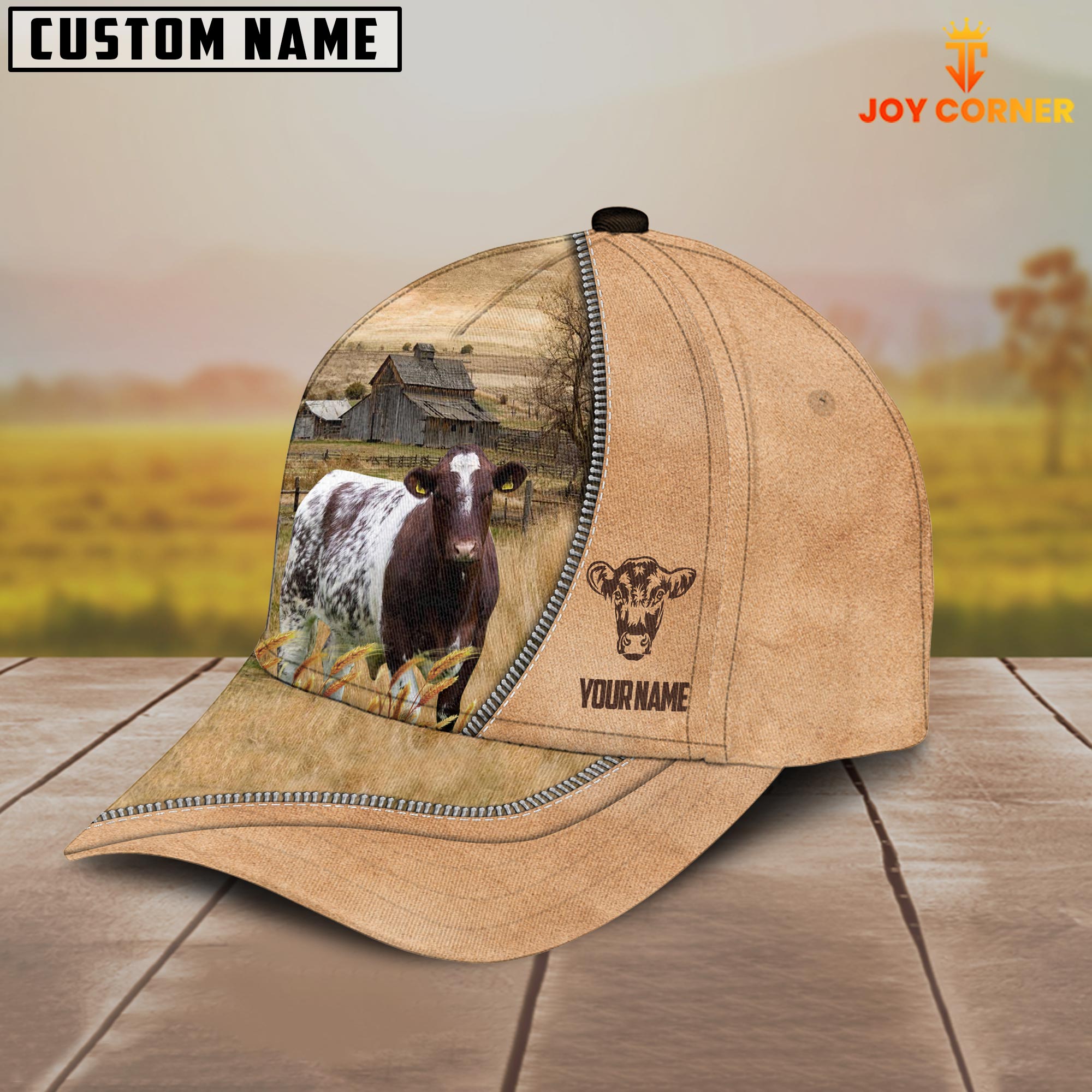 Shorthorn Farming Light Brown Customized Name Cap