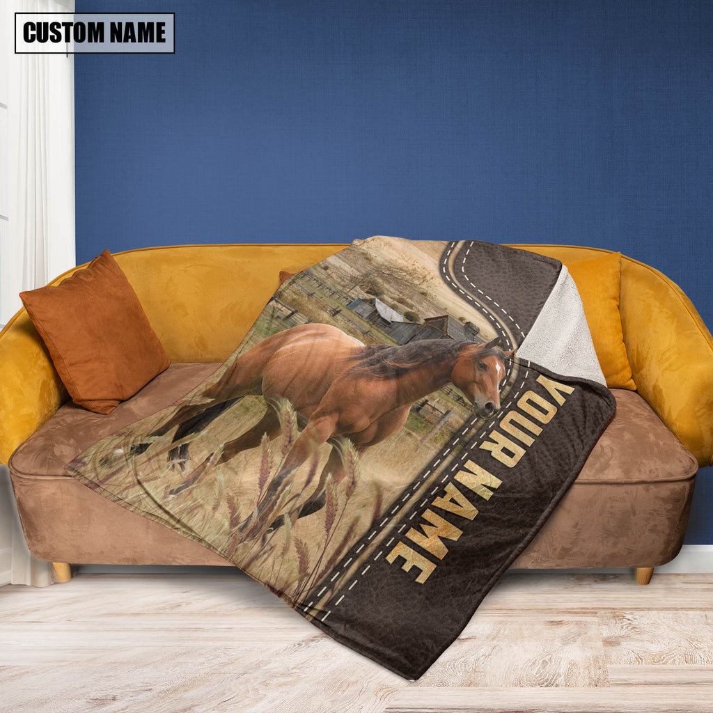 Personalized Name Horse Leather Pattern Blanket