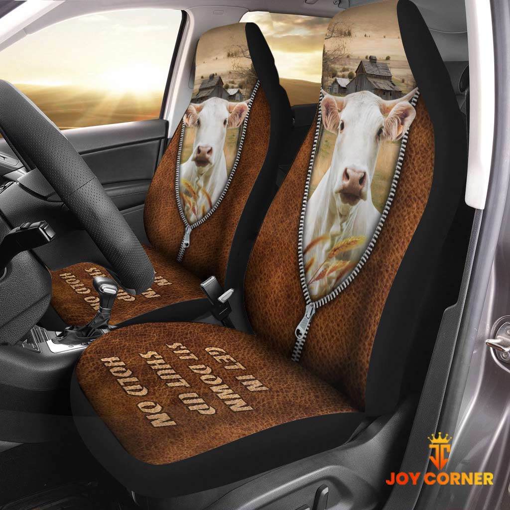 Charolais Zipper Leather Pattern Car Seat Covers Universal Fit (2Pcs)