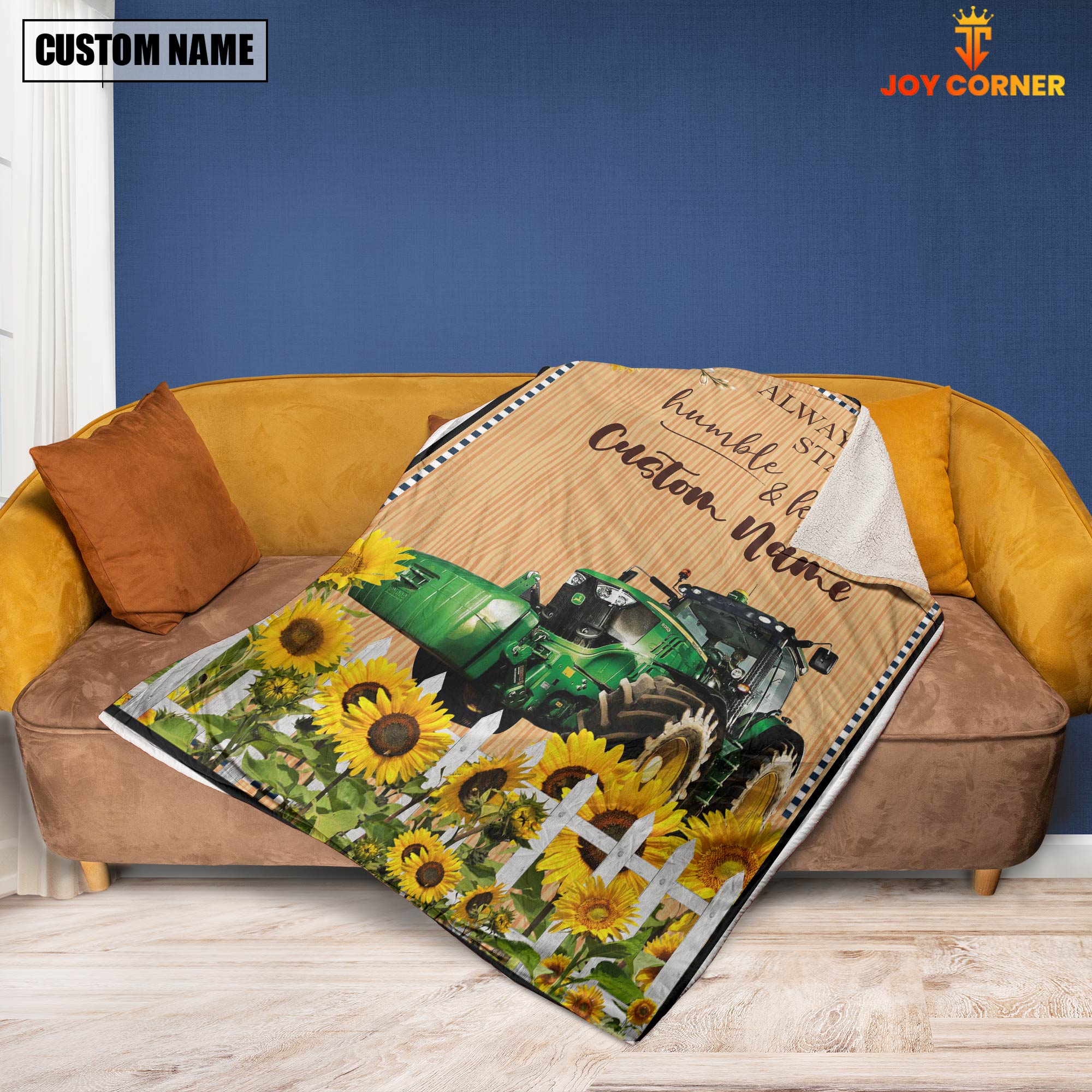 Farm Tractor Custom Name - Always Stay Humble and Kind Blanket