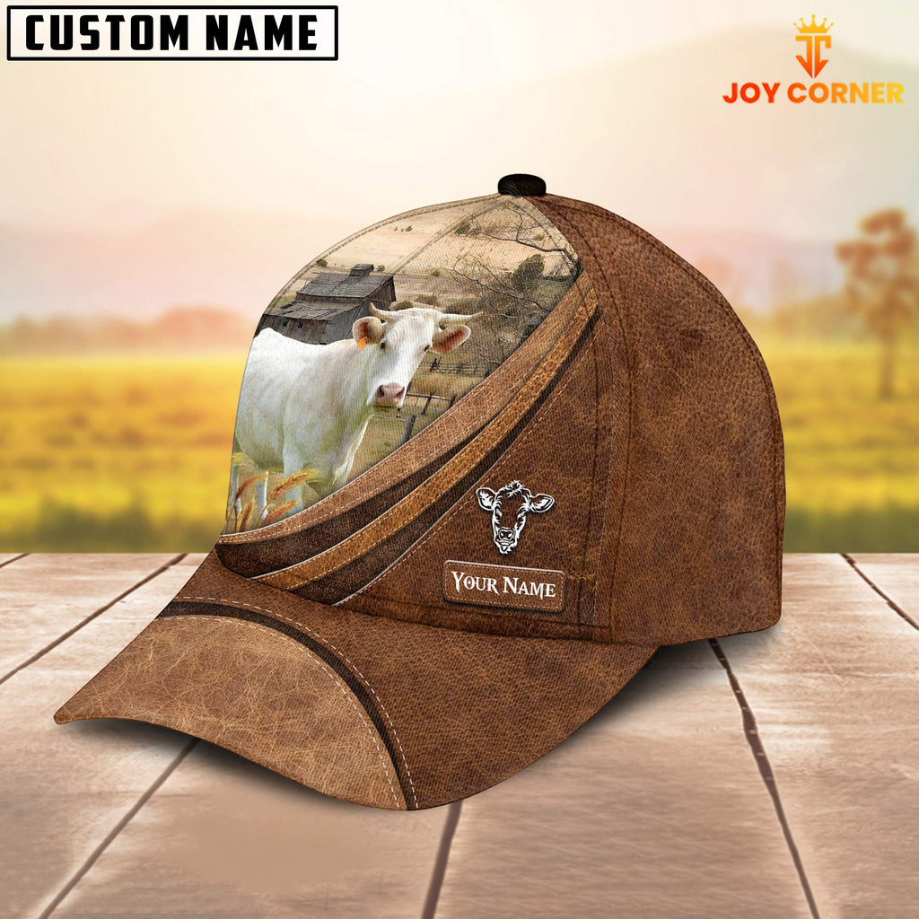 Custom Name Charolais Leather Pattern Classic Cap