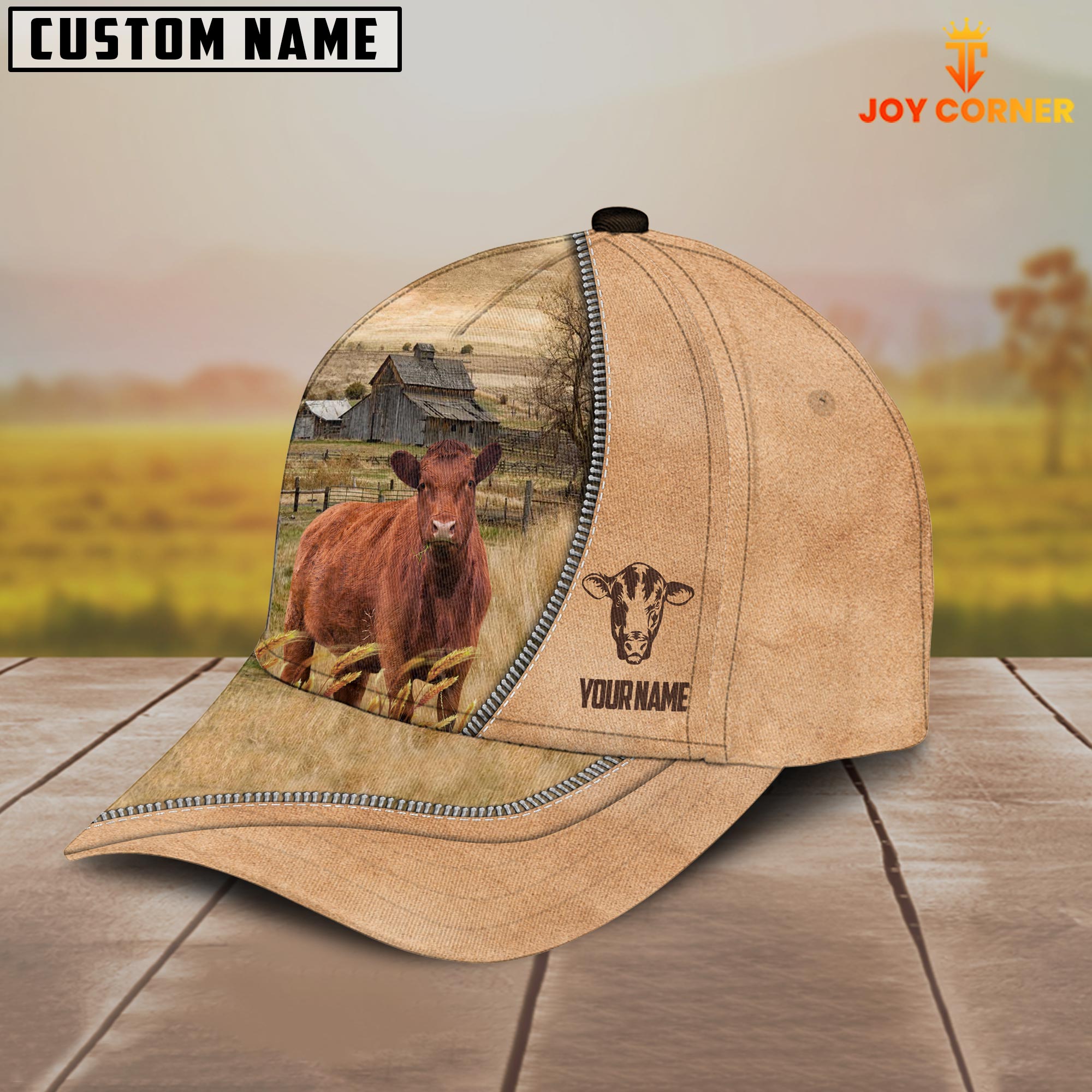 Red Angus Farming Light Brown Customized Name Cap