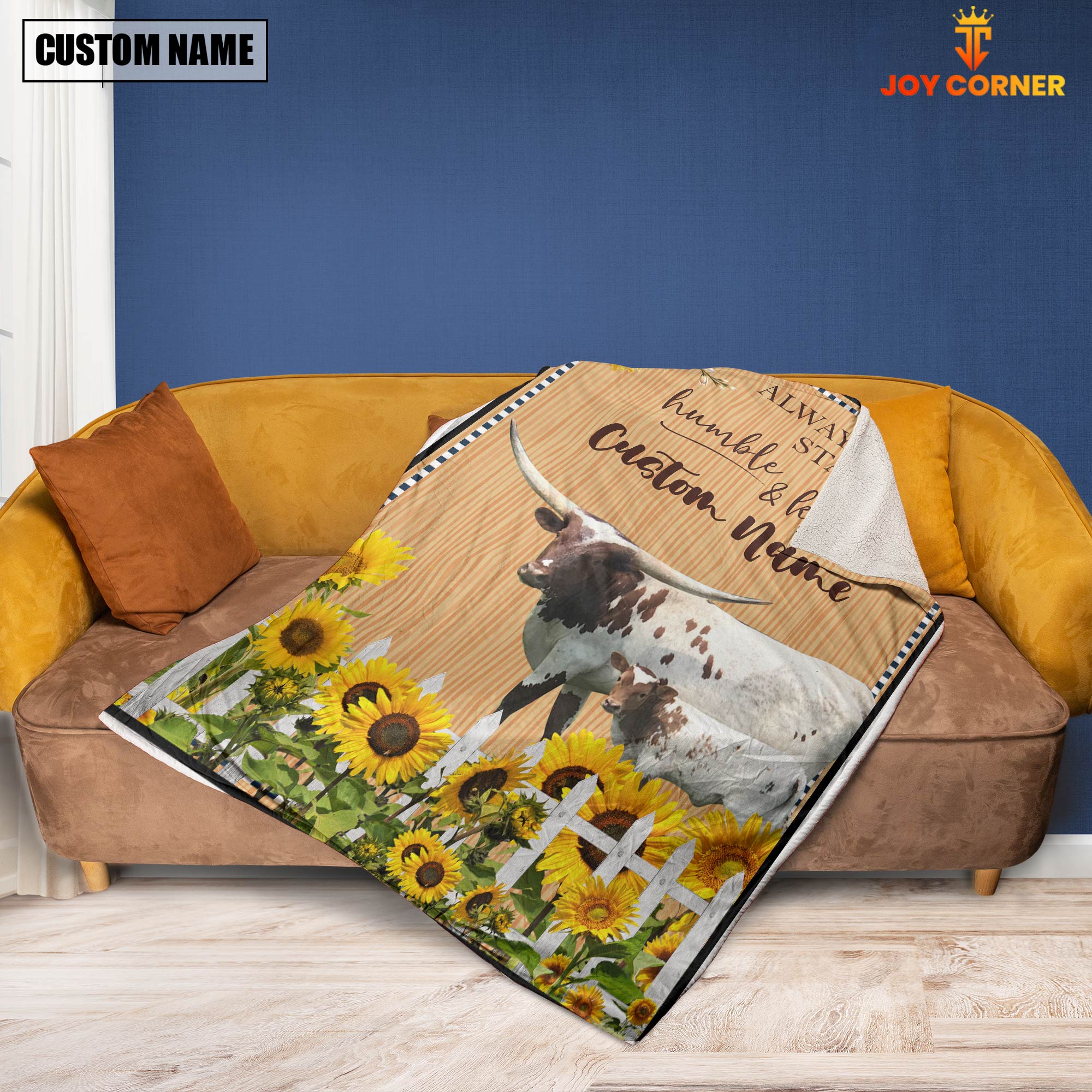 Texas Longhorn Custom Name - Always Stay Humble and Kind Blanket